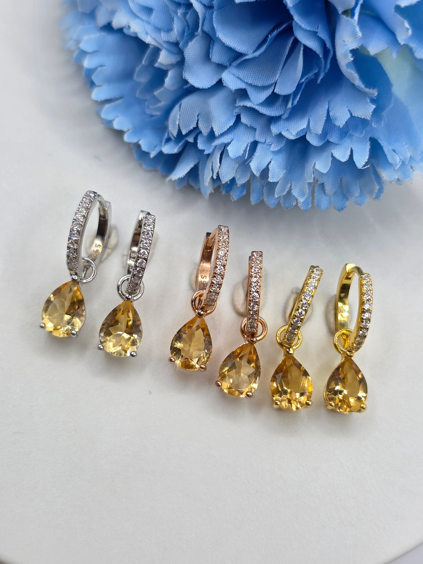 Natural Citrine Teardrop Demi Fine Ear Huggies