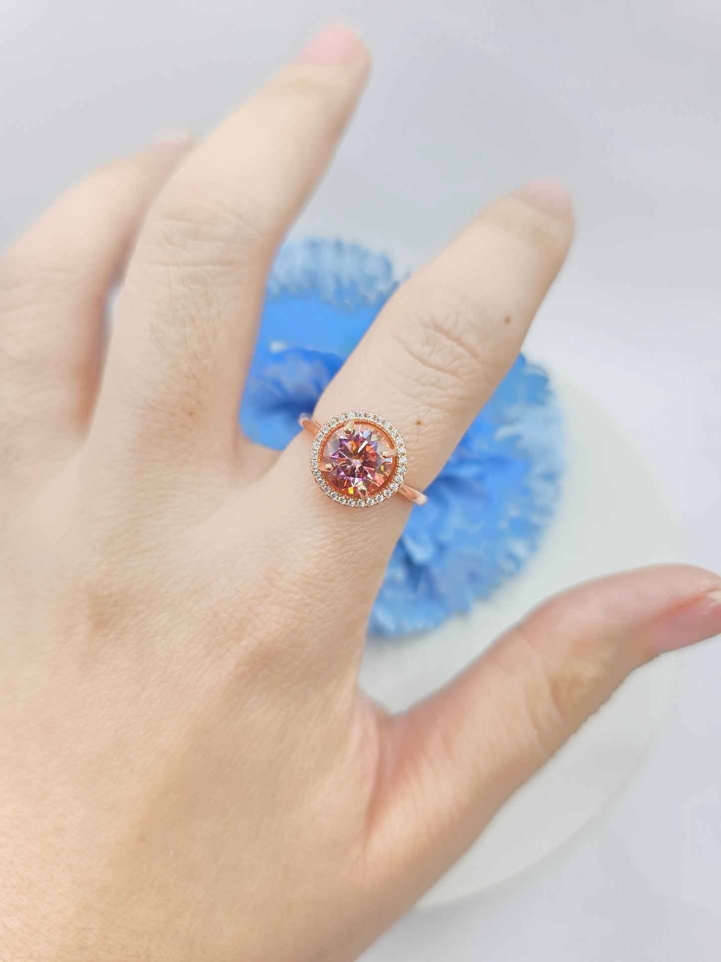 2 Carat Watermelon Moissanite Halo Ring