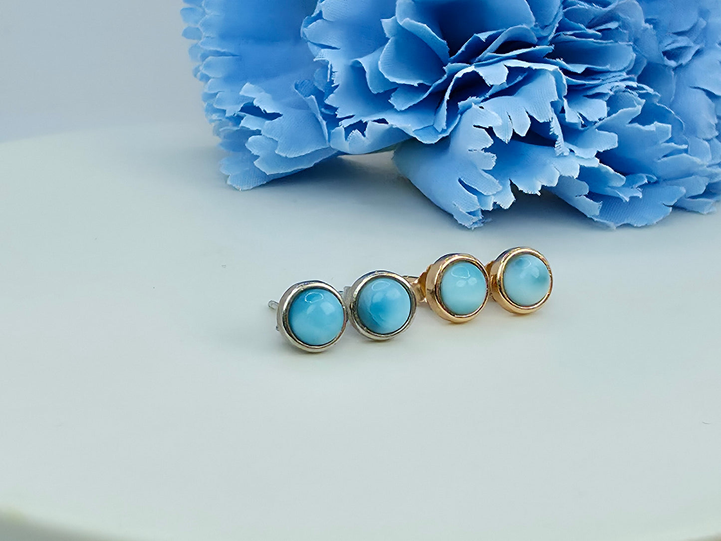 Larimar Bezel Studs