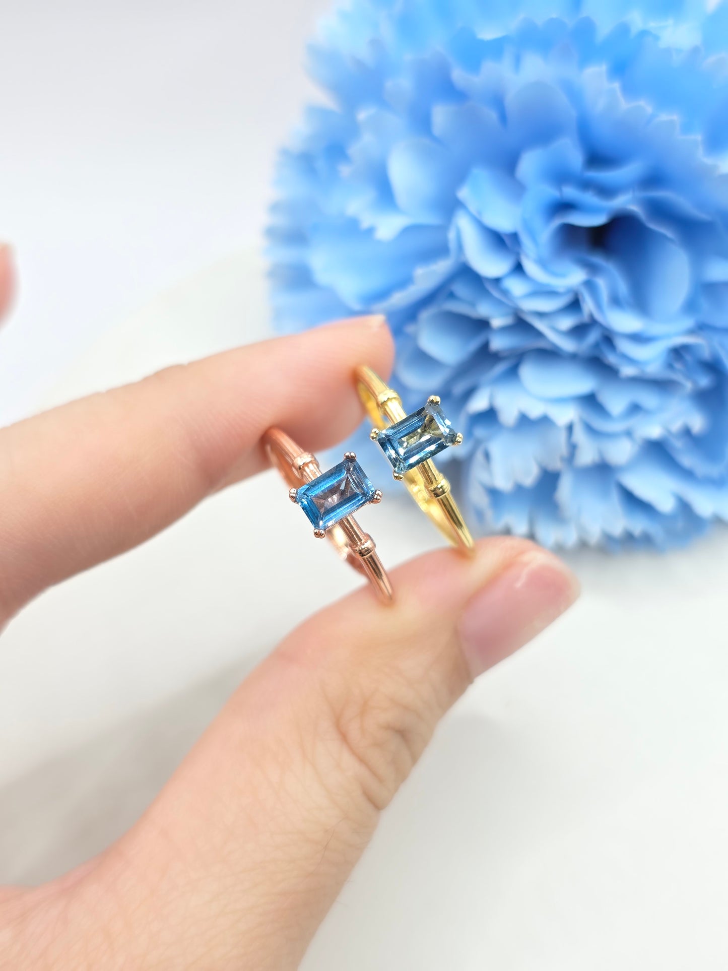 Ally- Emerald Cut Gemstone Ring (Tourmaline/ London Blue Topaz)