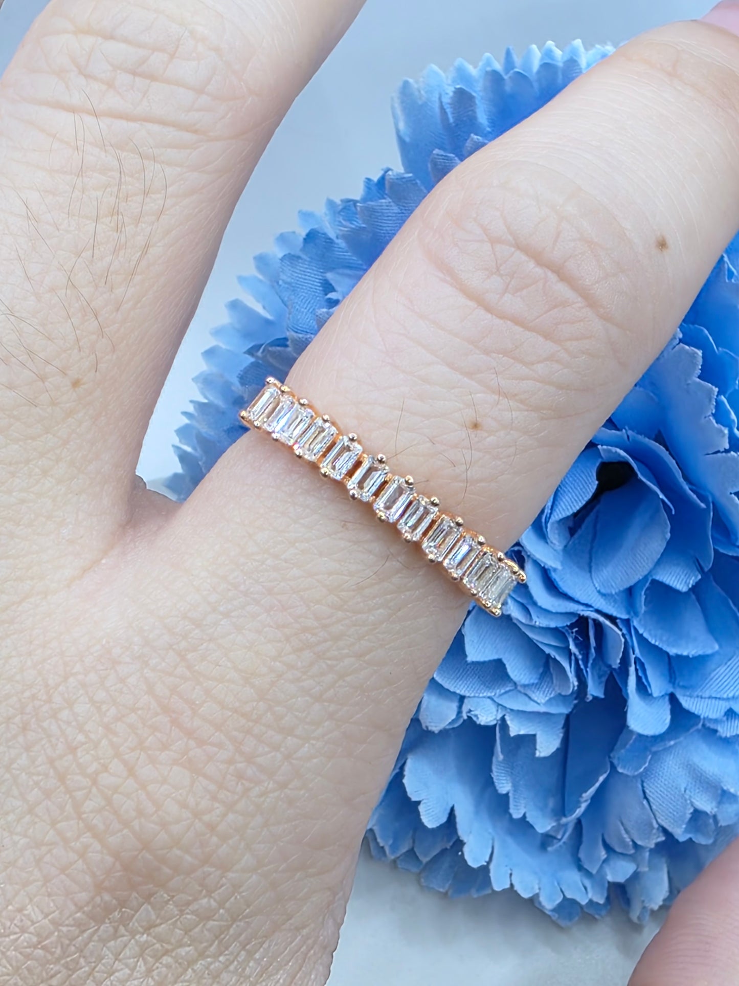Baguette Style Diamond Half Eternity Stacker Ring