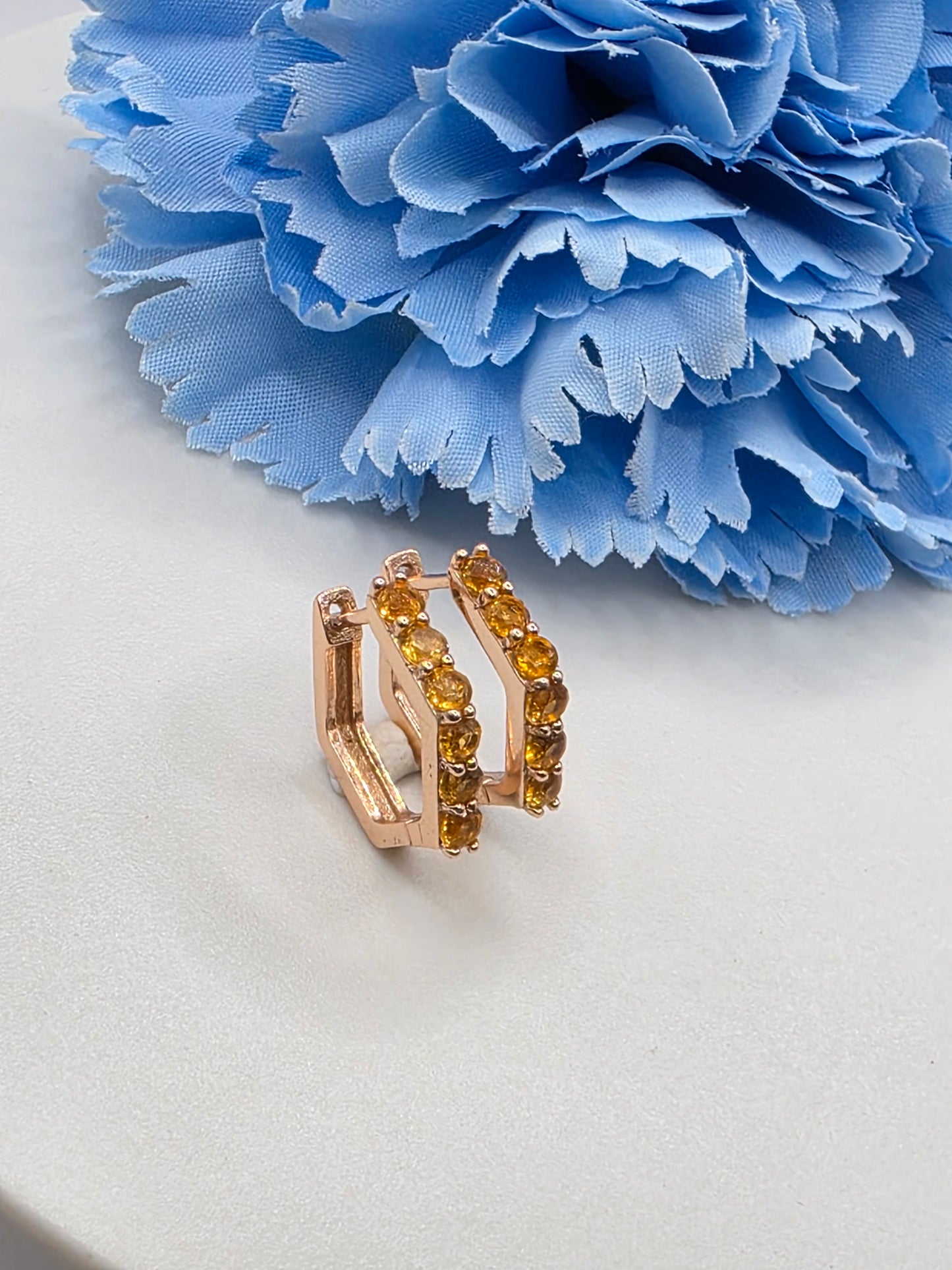 Citrine Hexagonal Huggies