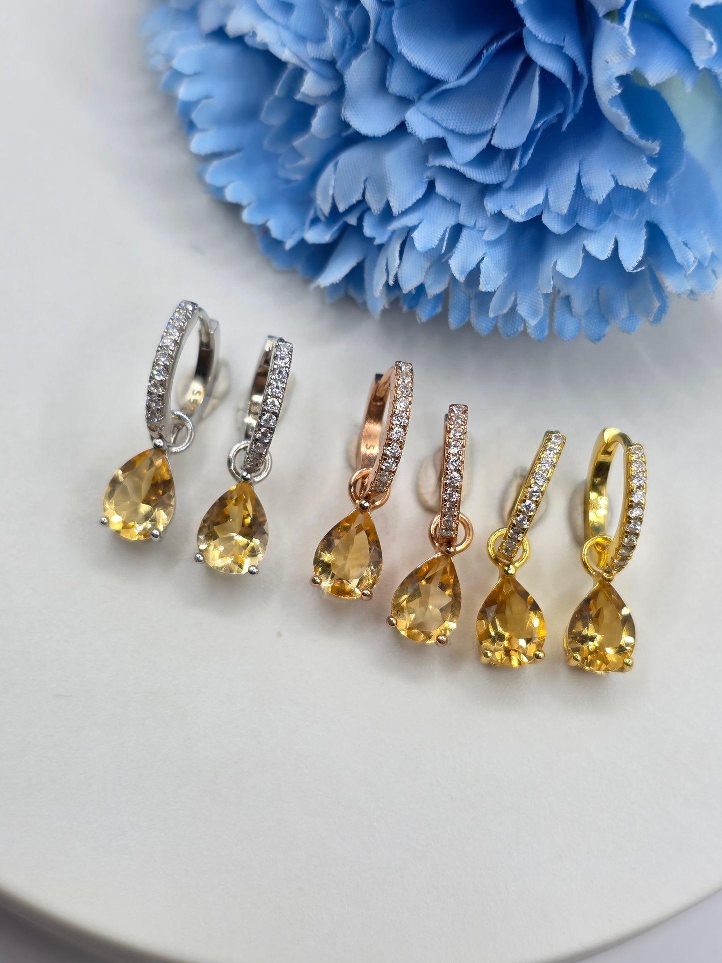 Citrine Teardrop Huggies