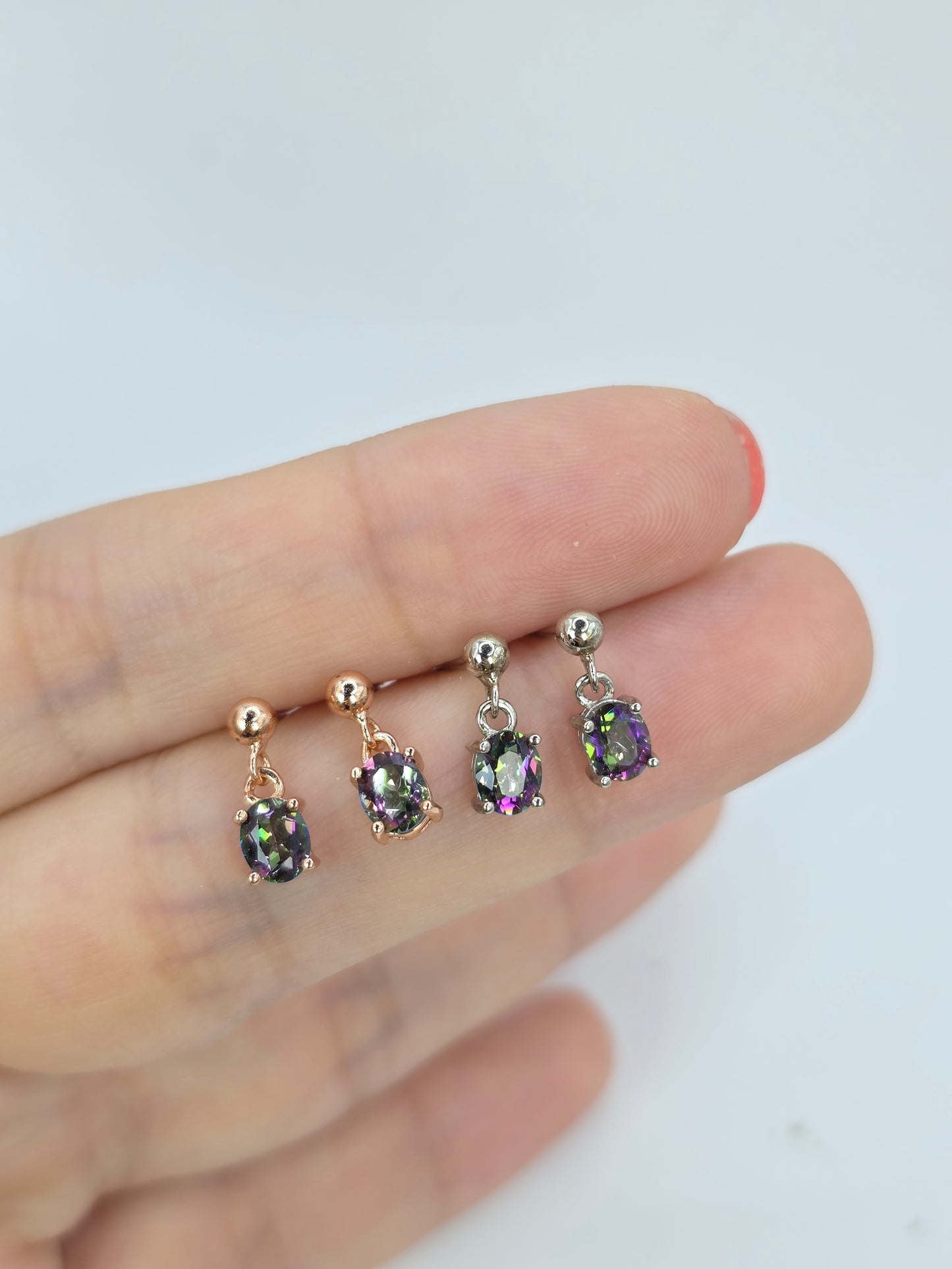 Mystic Topaz Dangle Demi Fine Ear Studs- Jena