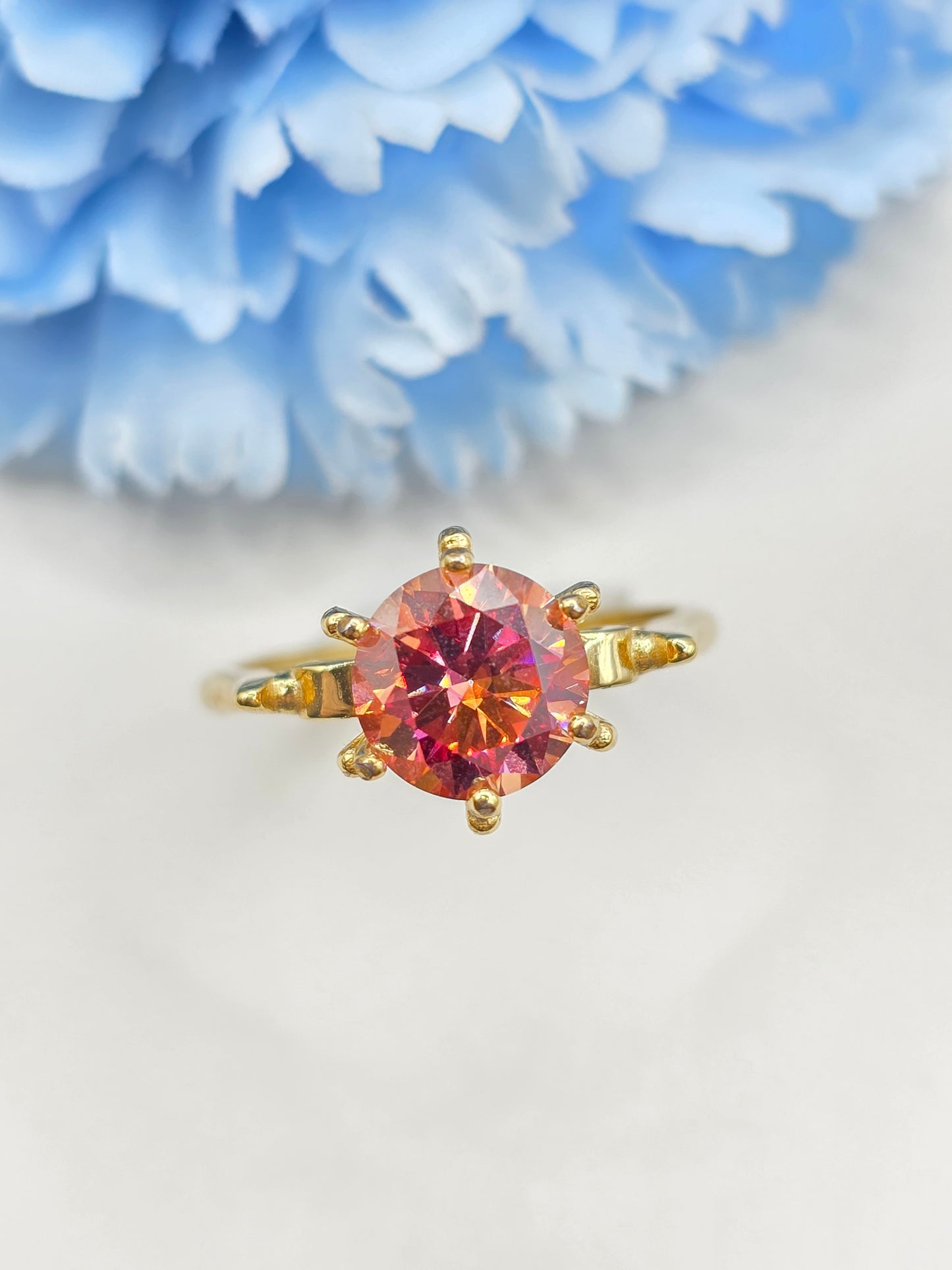 2 Carat Watermelon Moissanite Ring- Yellow Gold