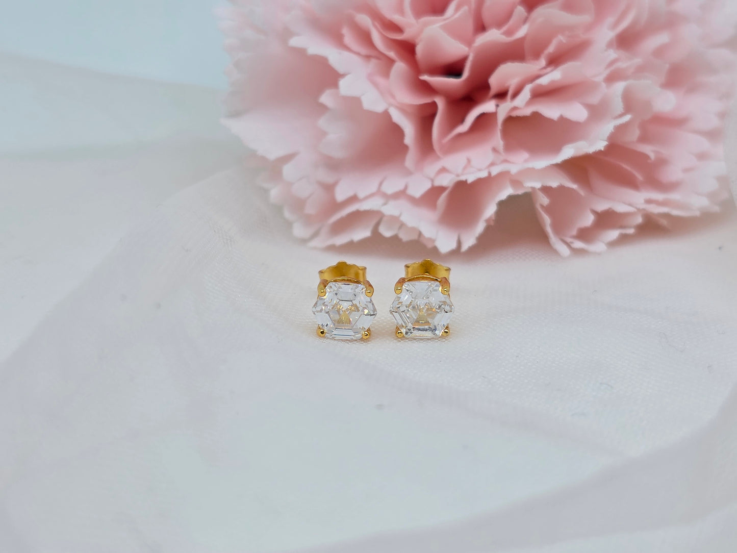 Hexagonal White Topaz Stud