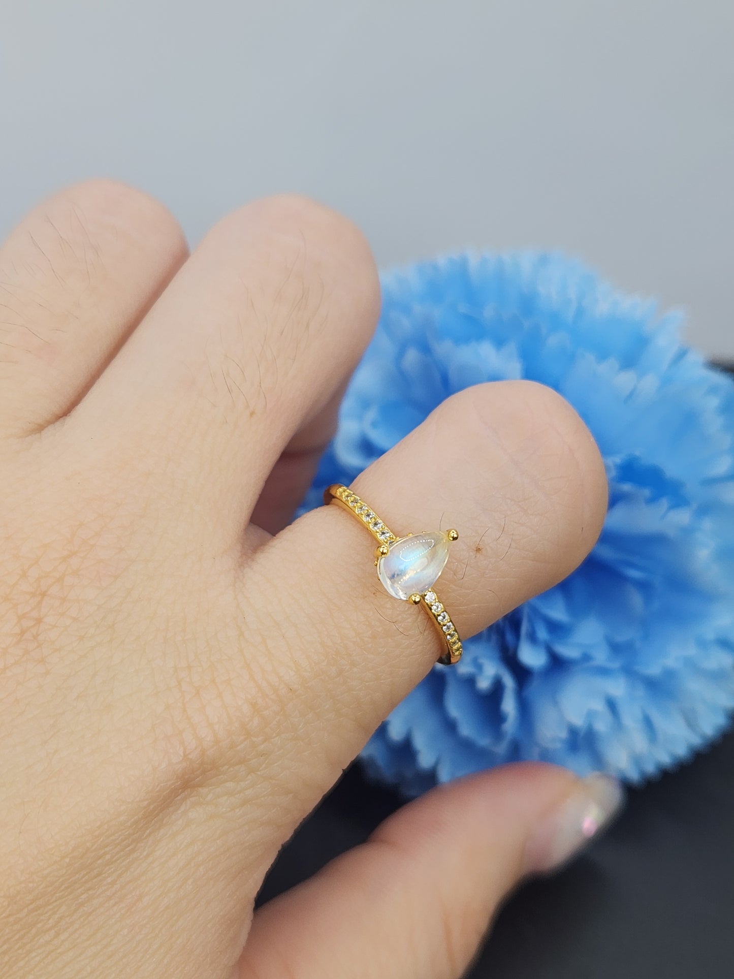 Moonstone Teardrop Ring- Yellow Gold