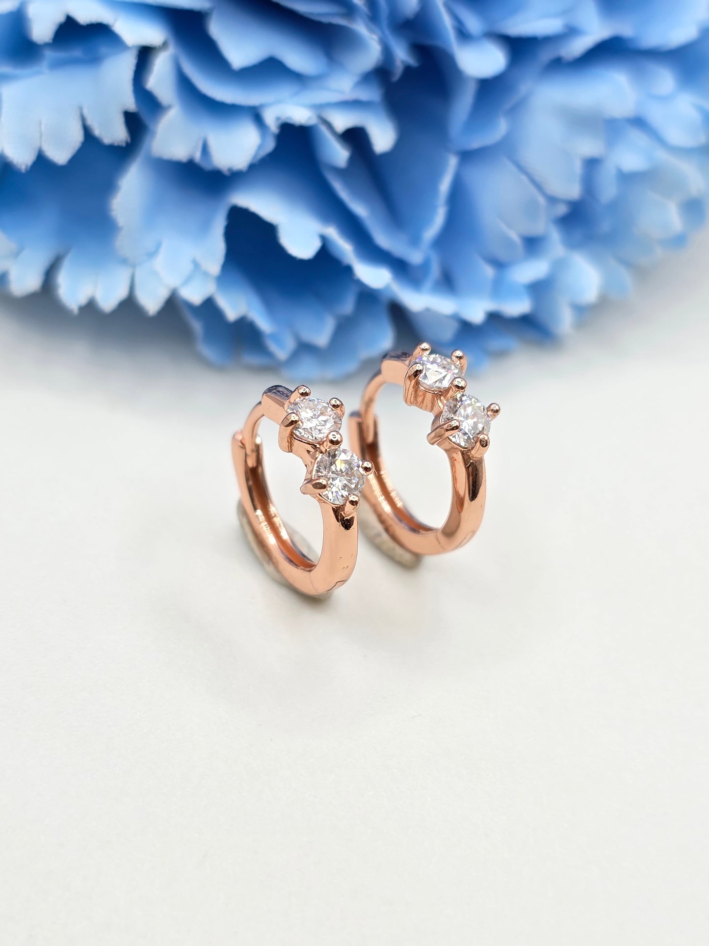Duo Moissanite Huggies- Rose Gold S925