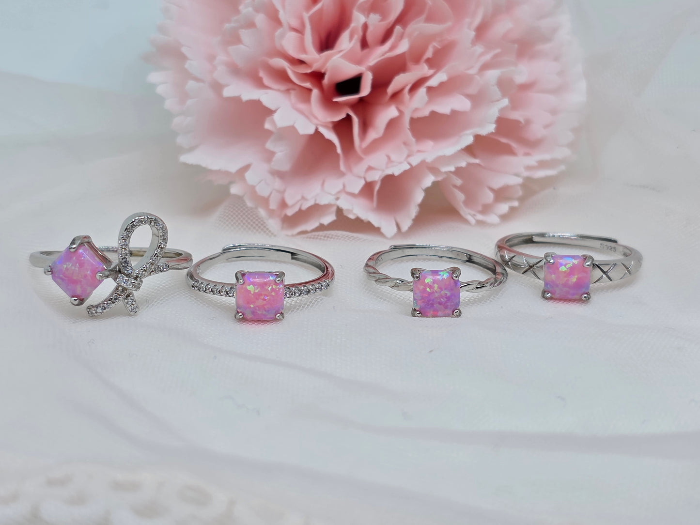 Cushion Pink Opal Rings