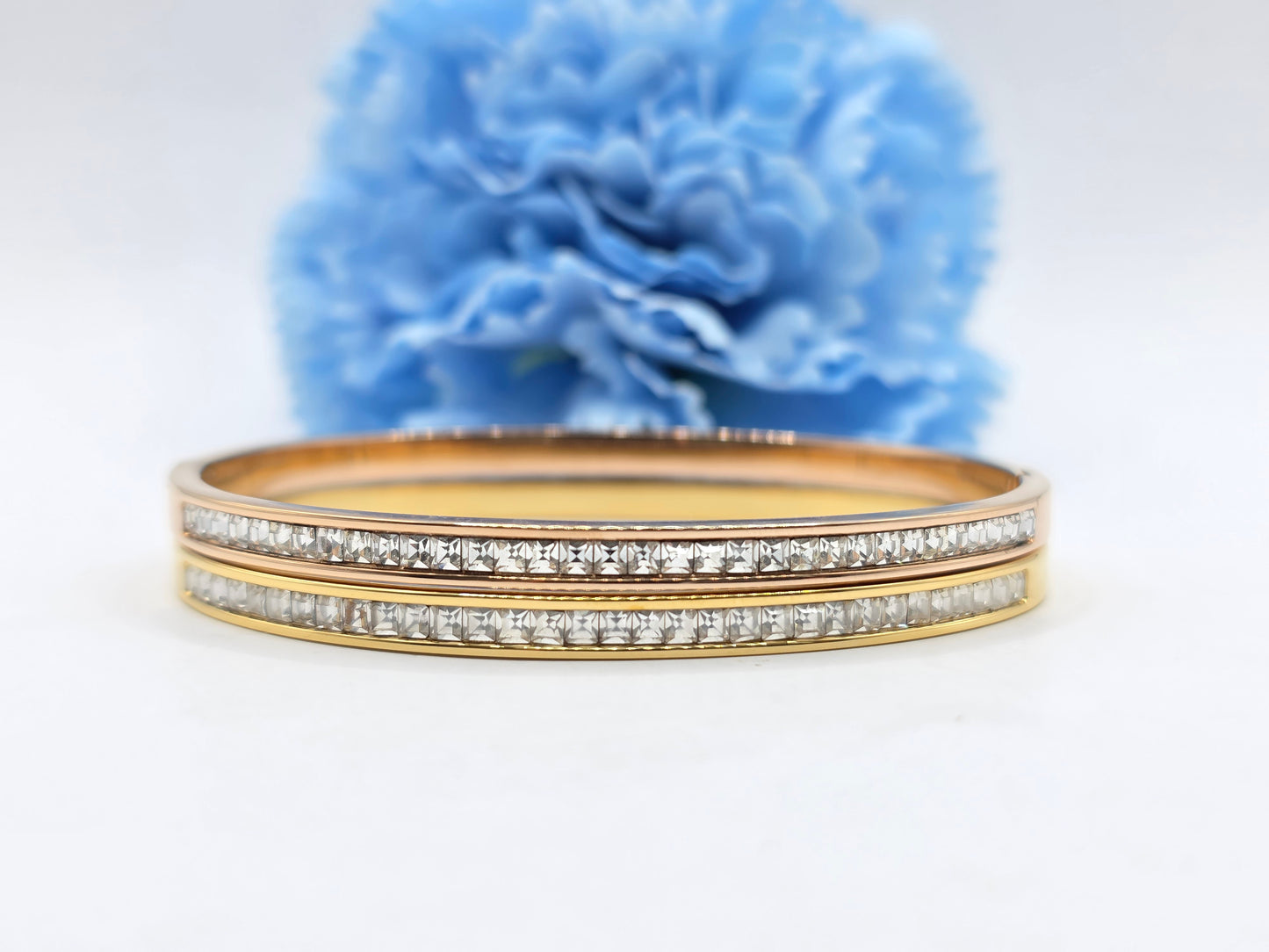 Princess Cut CZ Classic Bangle in Gold Plated S925 Silver