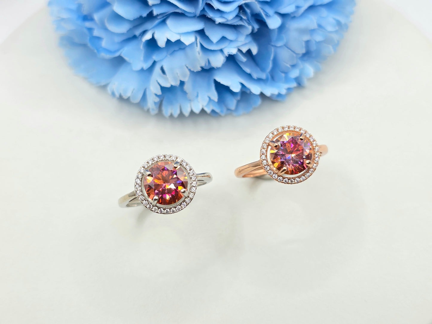2 Carat Watermelon Moissanite Halo Ring