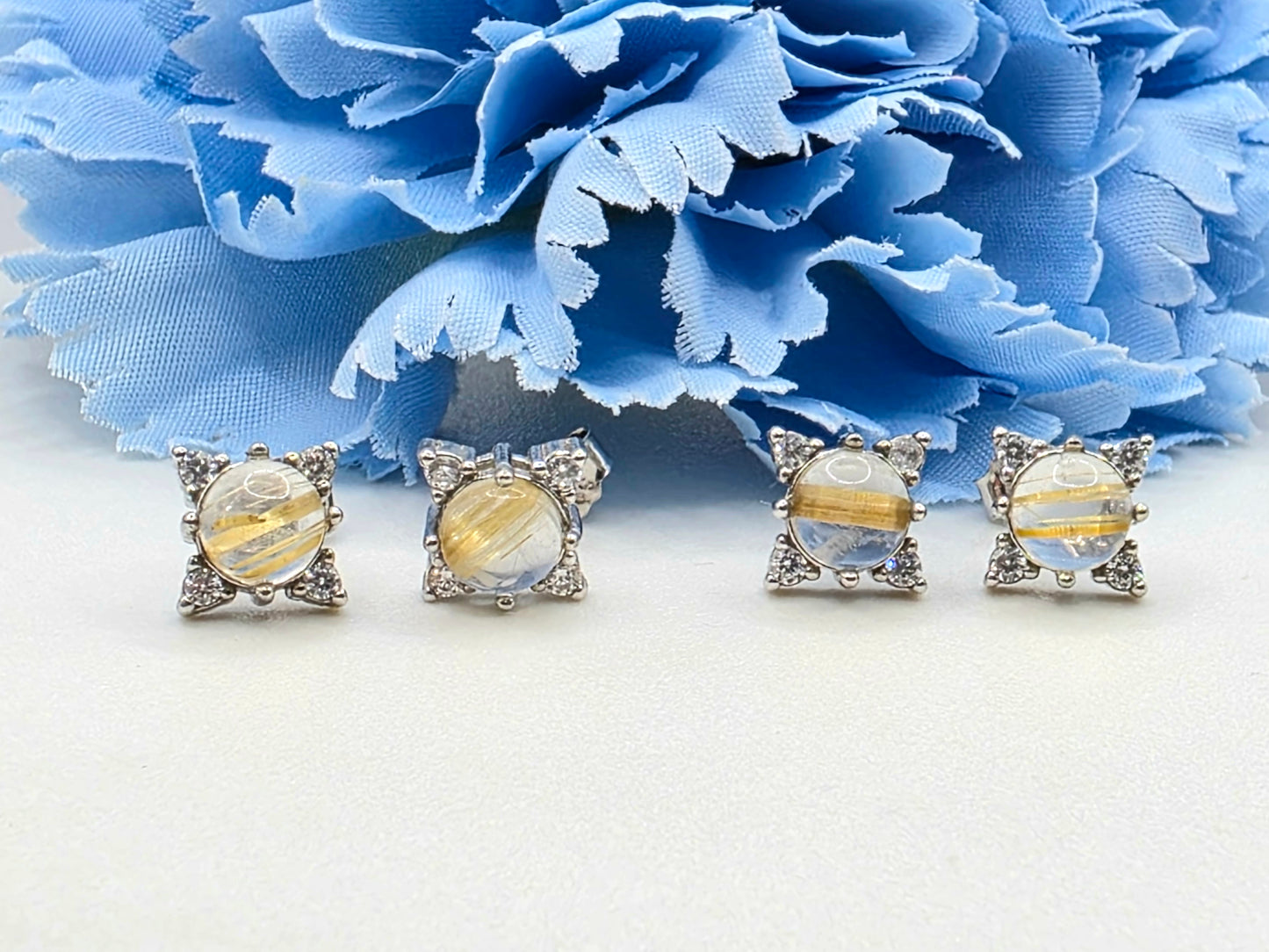 Golden Rutilated Quartz Studs