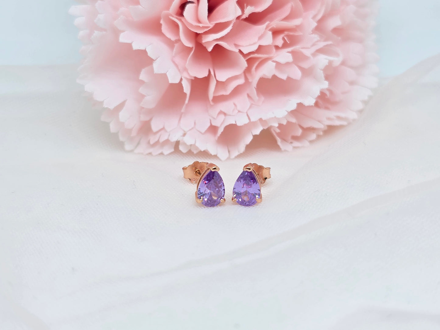 Teardrop Lilac Studs- Rose Gold