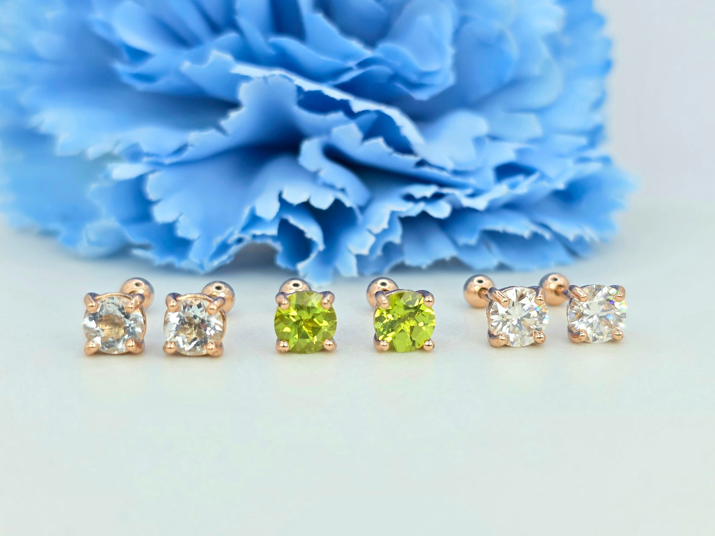 5mm (~0.5ct) Gemstone Screwback Ear Studs- Rose Gold Plated S925 Silver