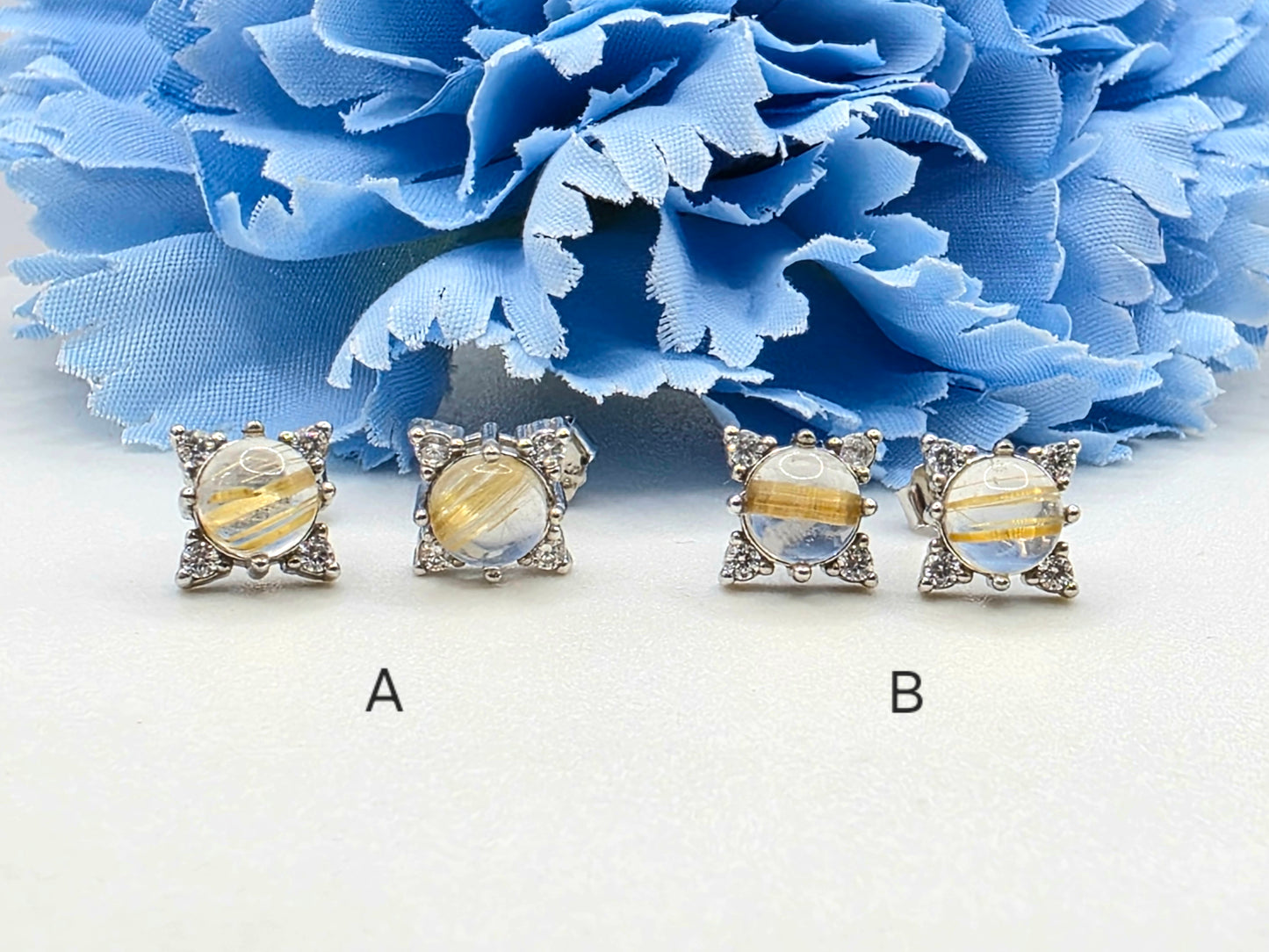 Natural Golden Rutilated Quartz Ear Studs