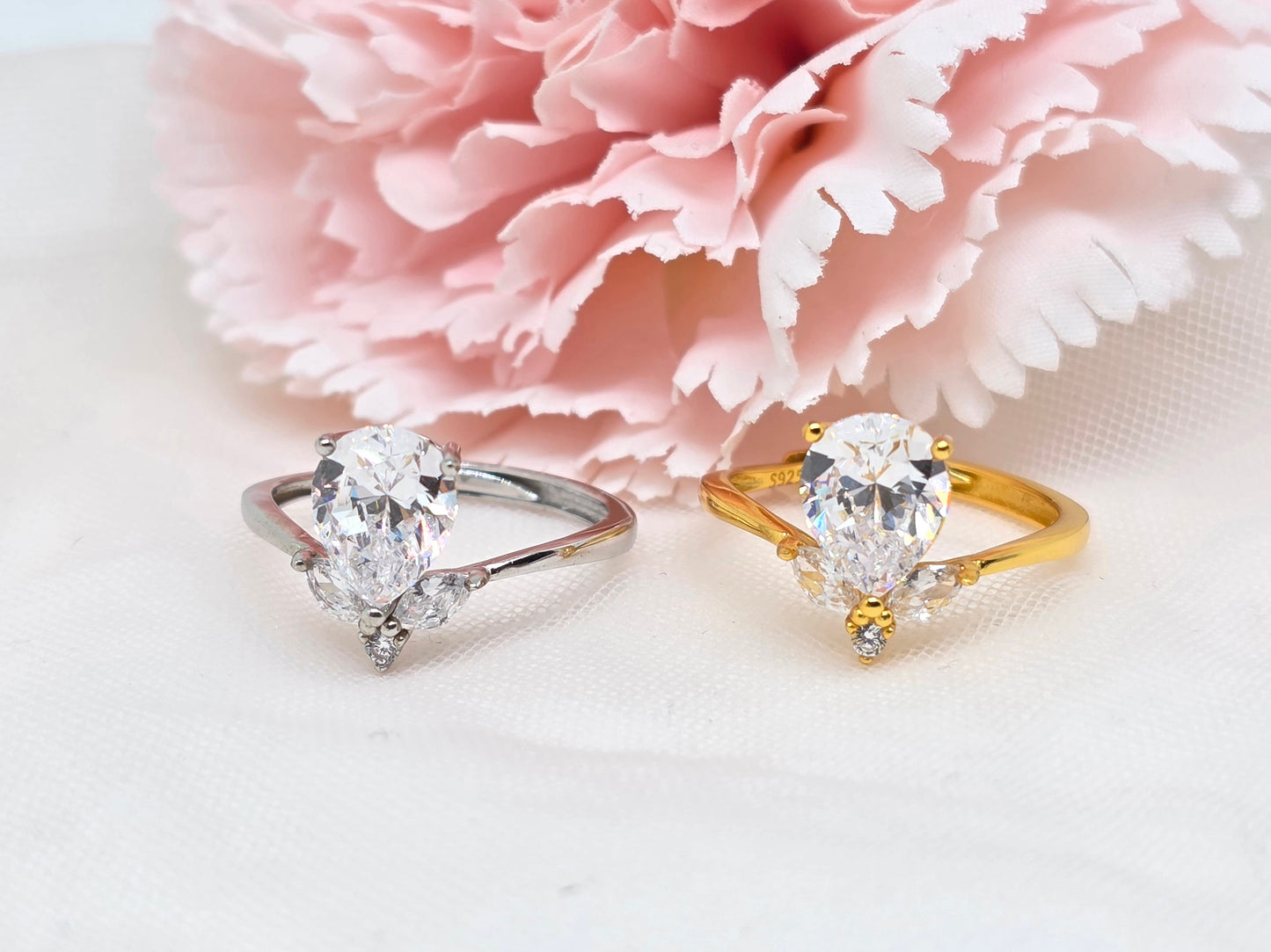 2 carat Teardrop Diamond Simulant Demi Fine Ring