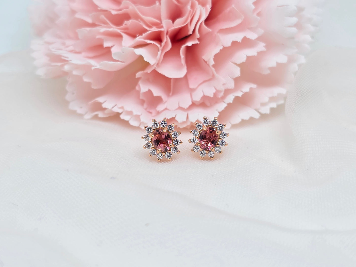 Pink Tourmaline Halo Studs