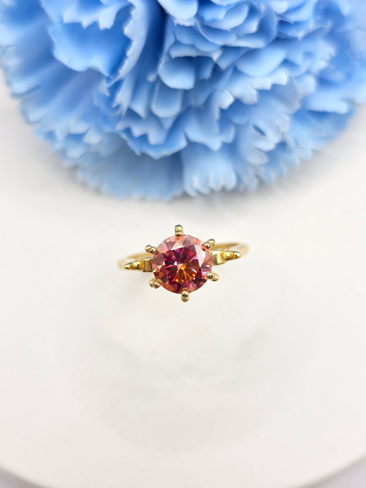 2 Carat Watermelon Moissanite Ring- Yellow Gold