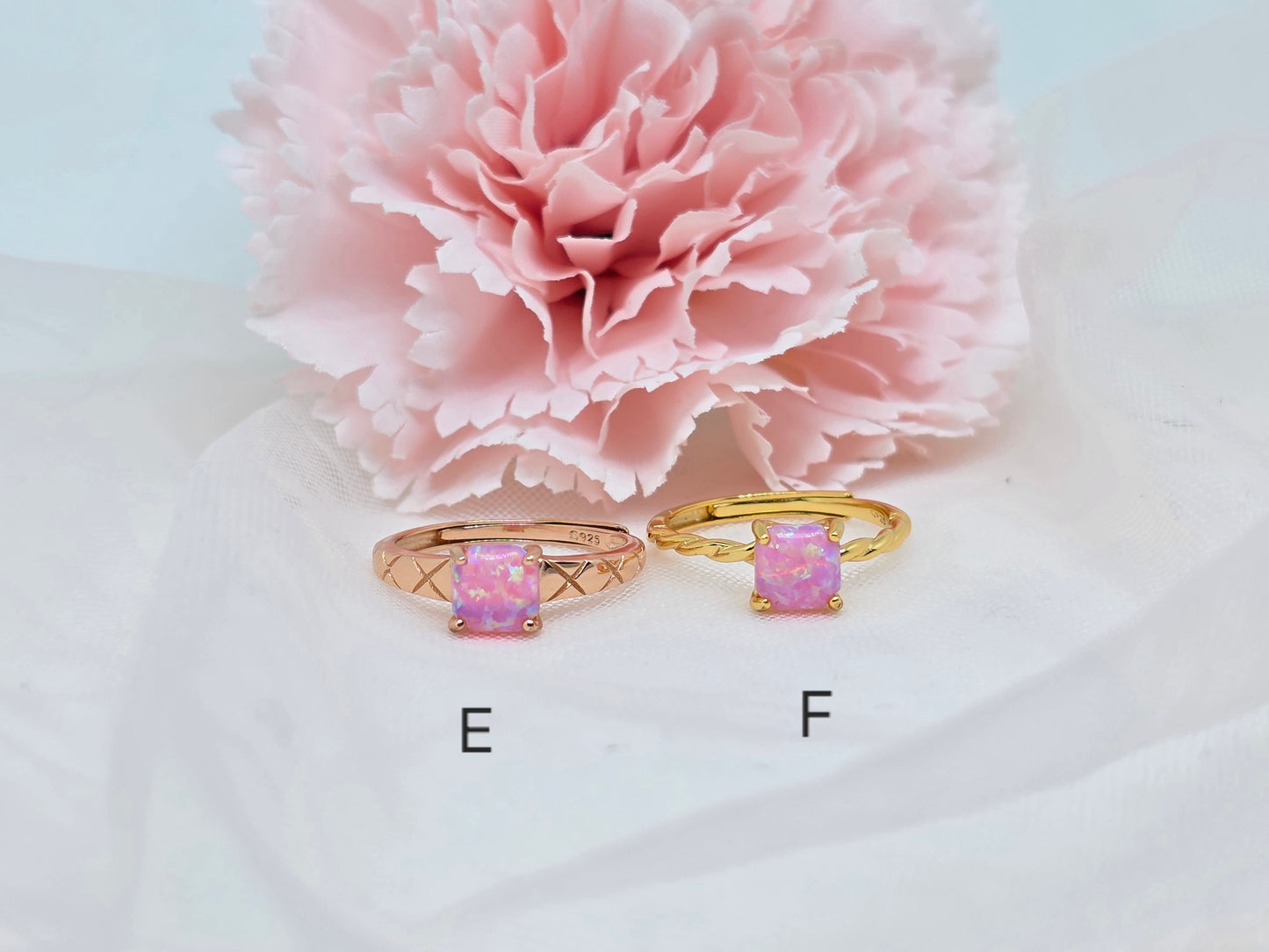 Cushion Pink Opal Rings