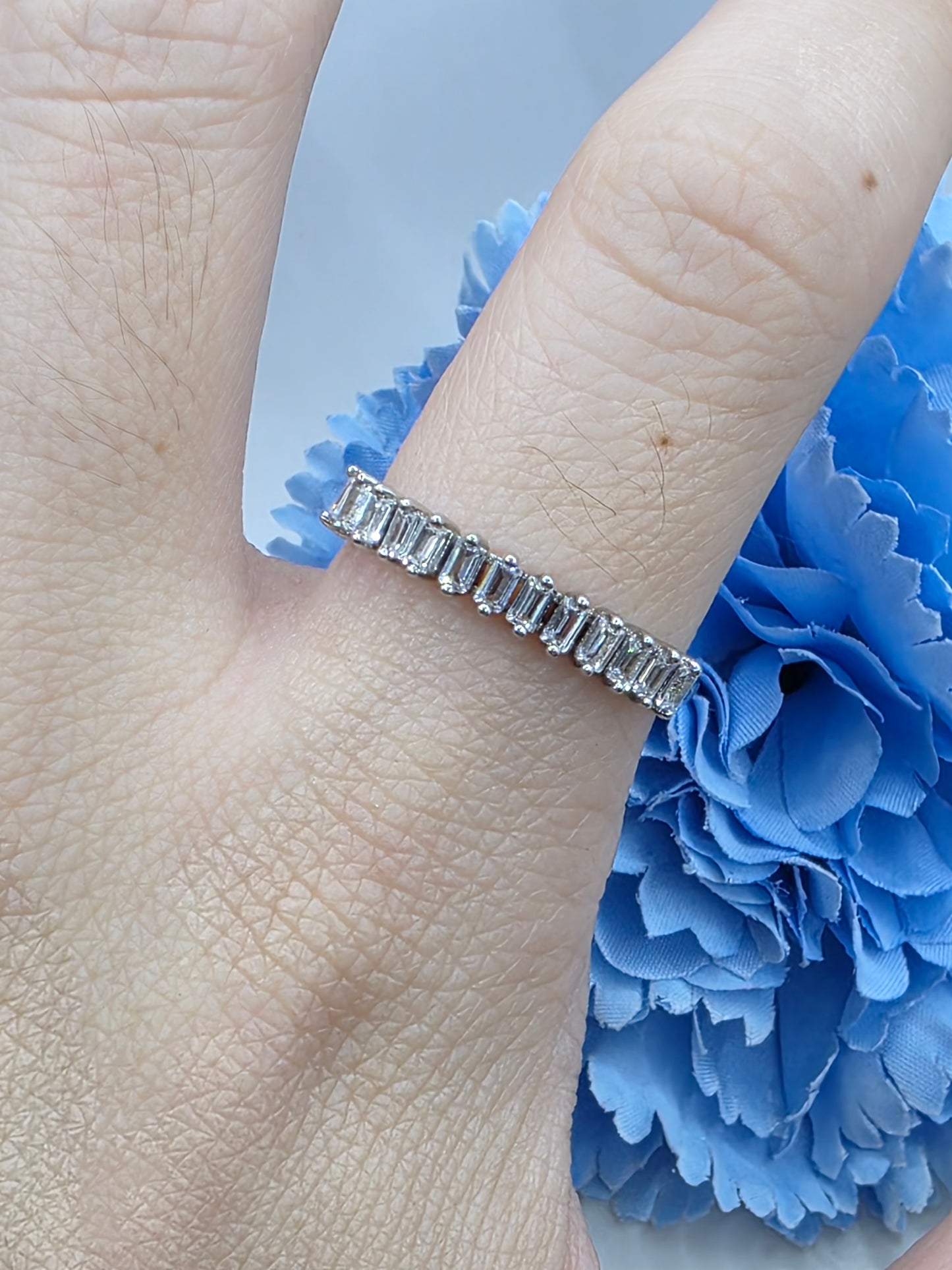 Baguette Style Diamond Half Eternity Stacker Ring