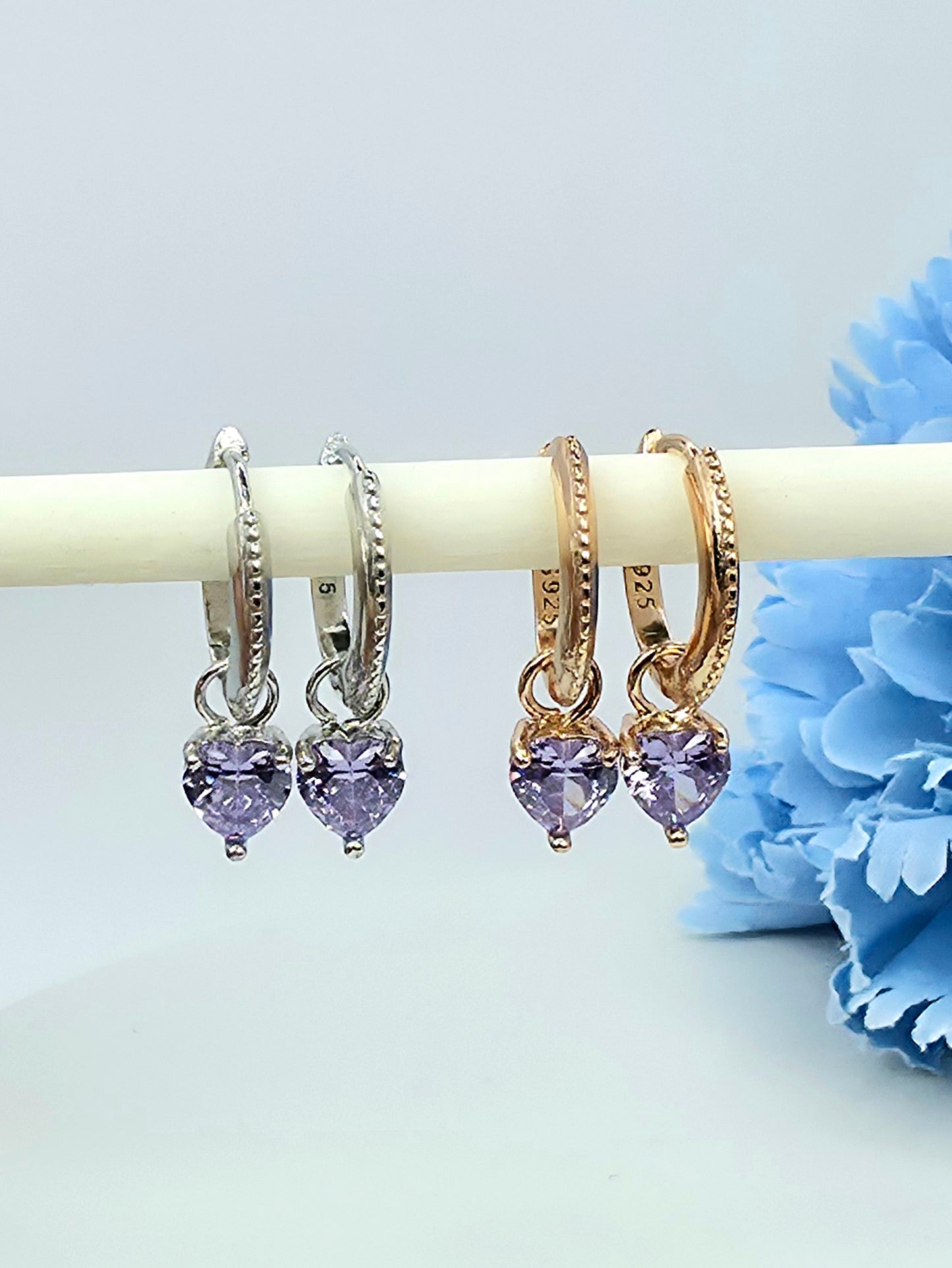 Riley- Heart Lilac Moissanite Huggies