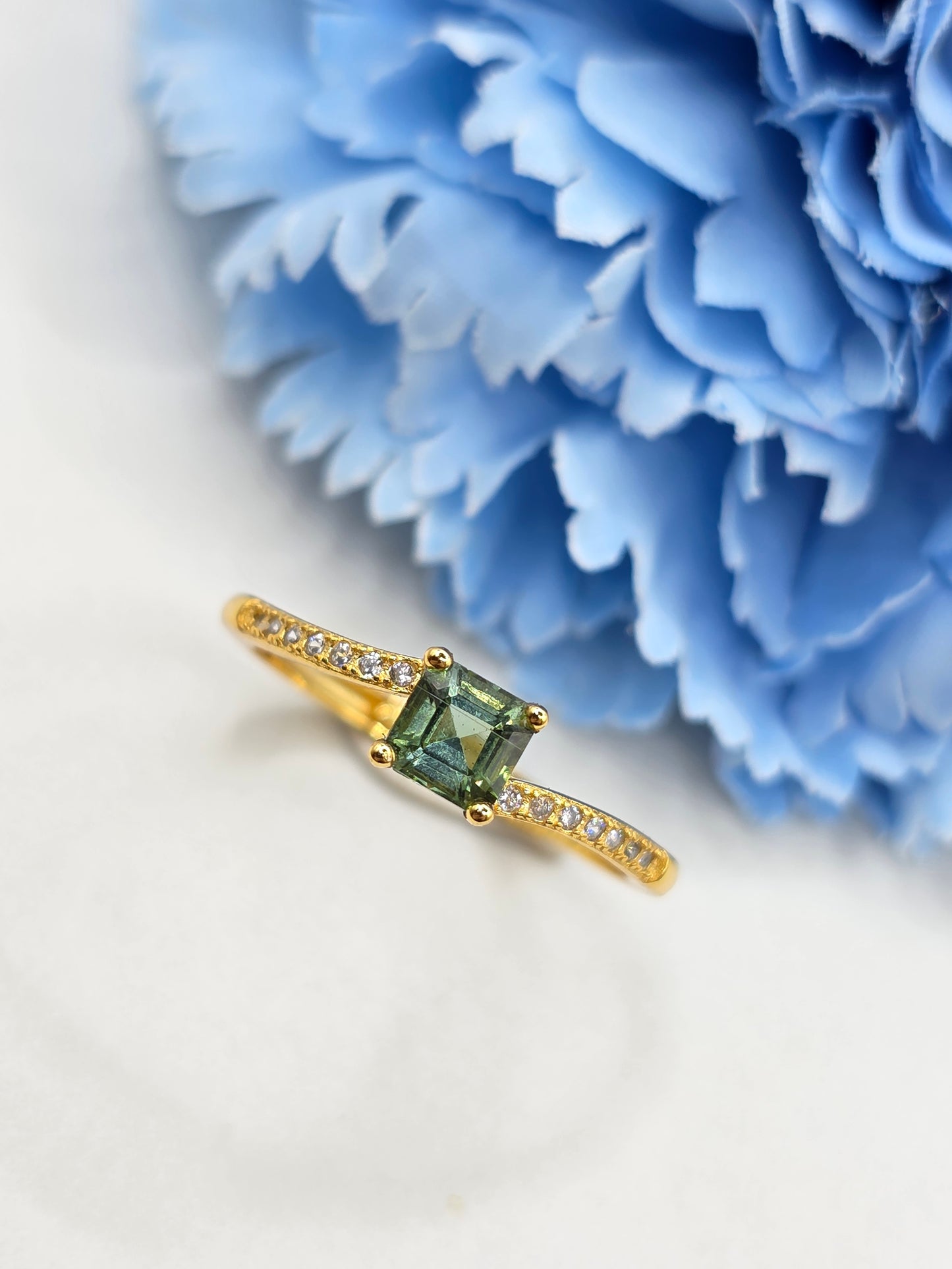 Ascher Cut Green Tourmaline Ring