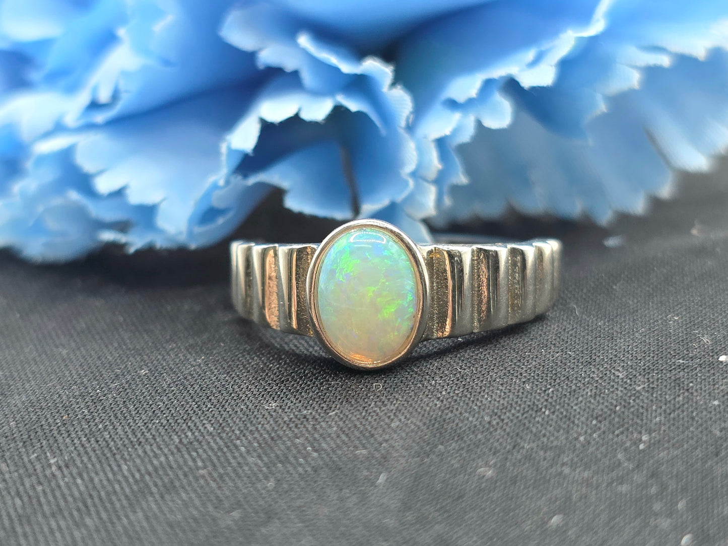 Thicker Textured Band Australian Opal Ring