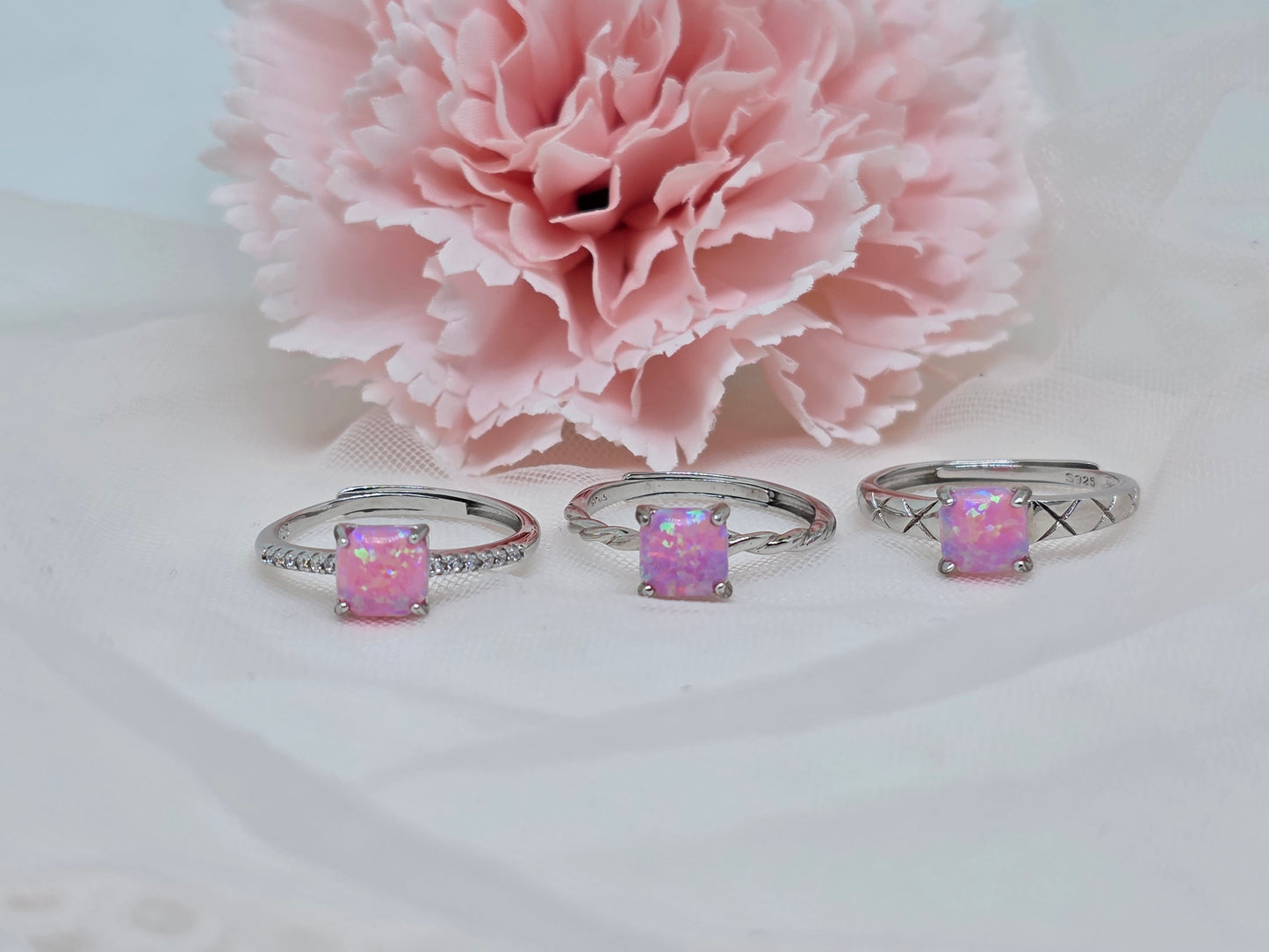 Cushion Pink Opal Rings