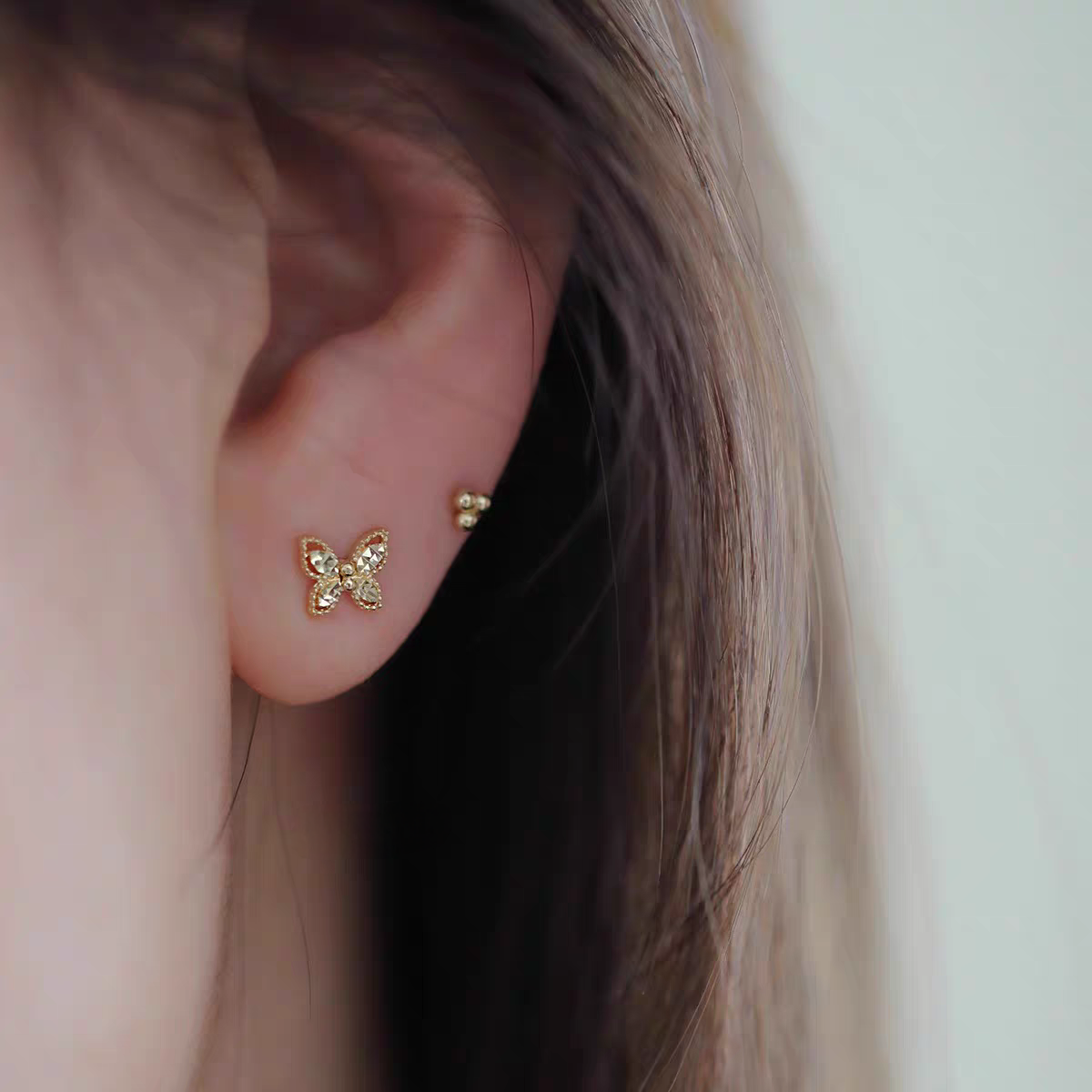 Solid 9K Yellow Gold Butterfly Studs