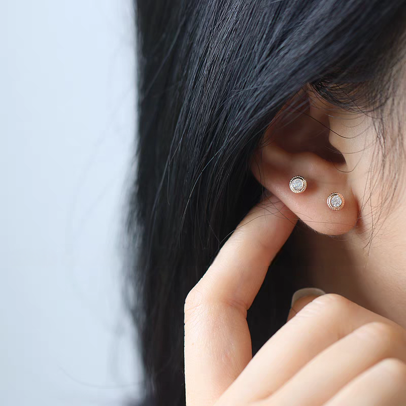 Dainty Bezel CZ Screwback Studs
