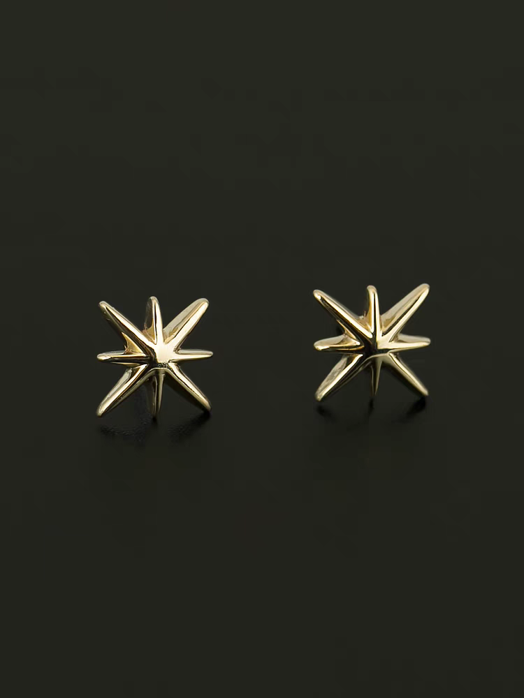 14k Solid Gold Starry Studs