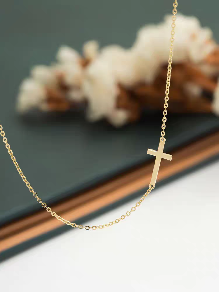 14k Solid Gold Cross Necklace