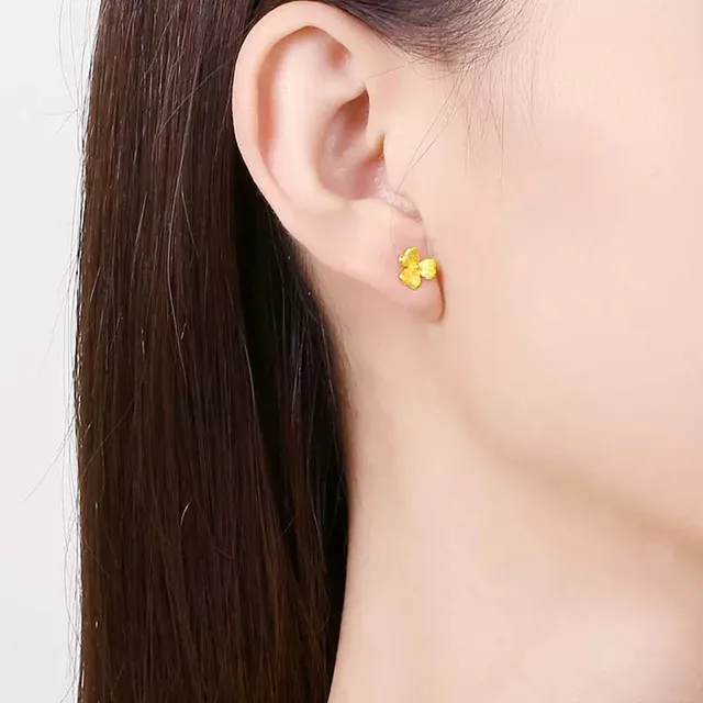 24K Pure Yellow Gold Three Leaf Clover Studs