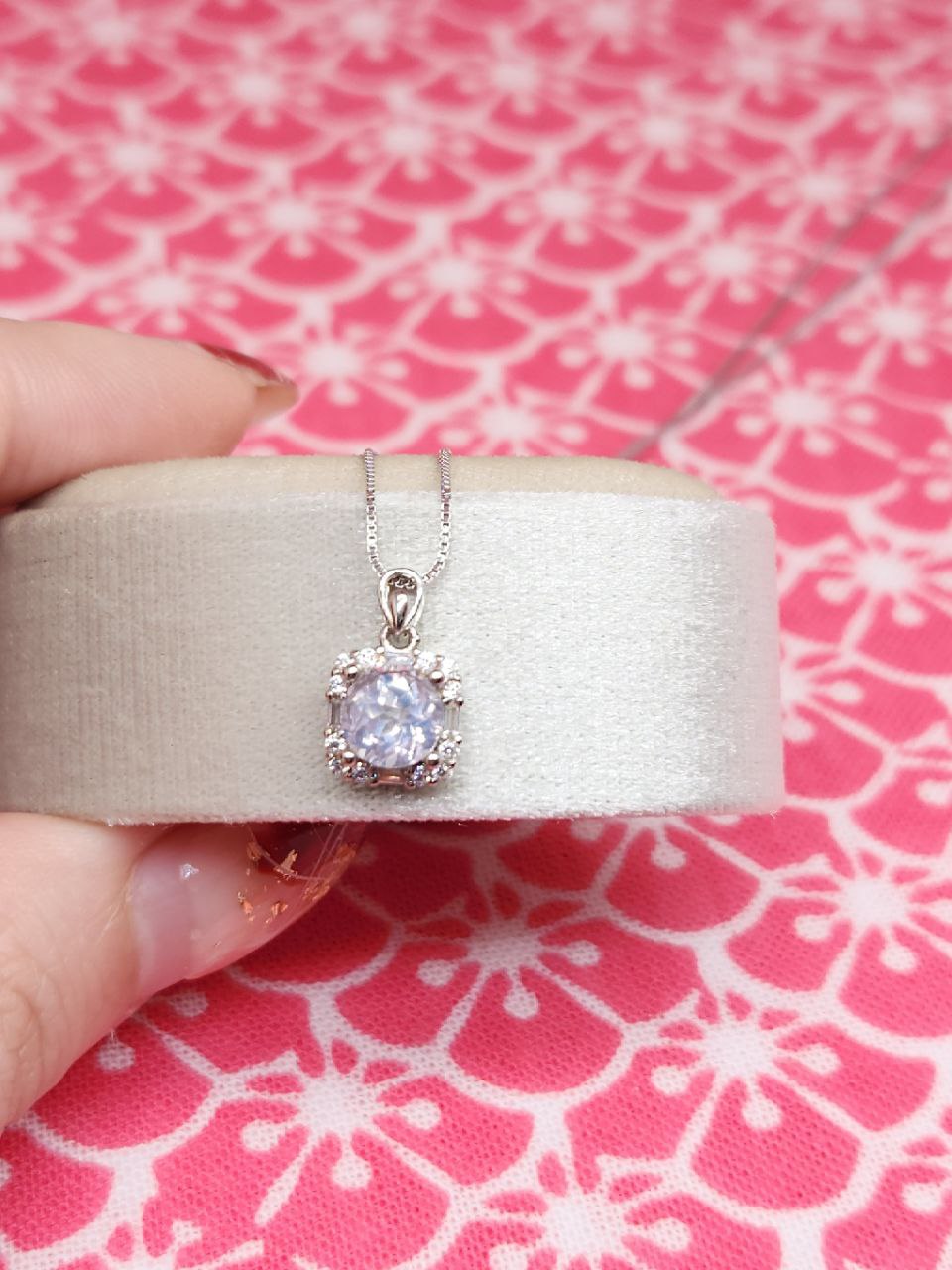 Baguette Halo Round Gem Necklace