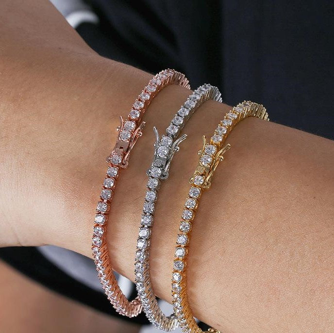 White Moissanite 3mm Round Tennis Bracelet