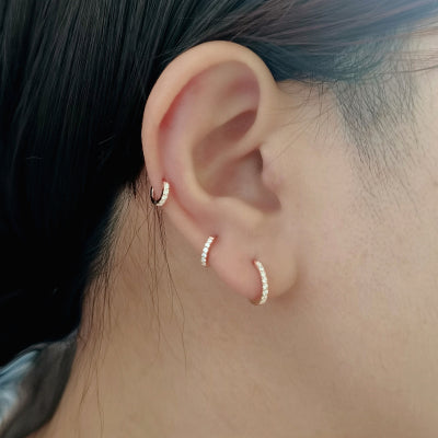 18K Solid Gold Ear Huggies with Diamonds