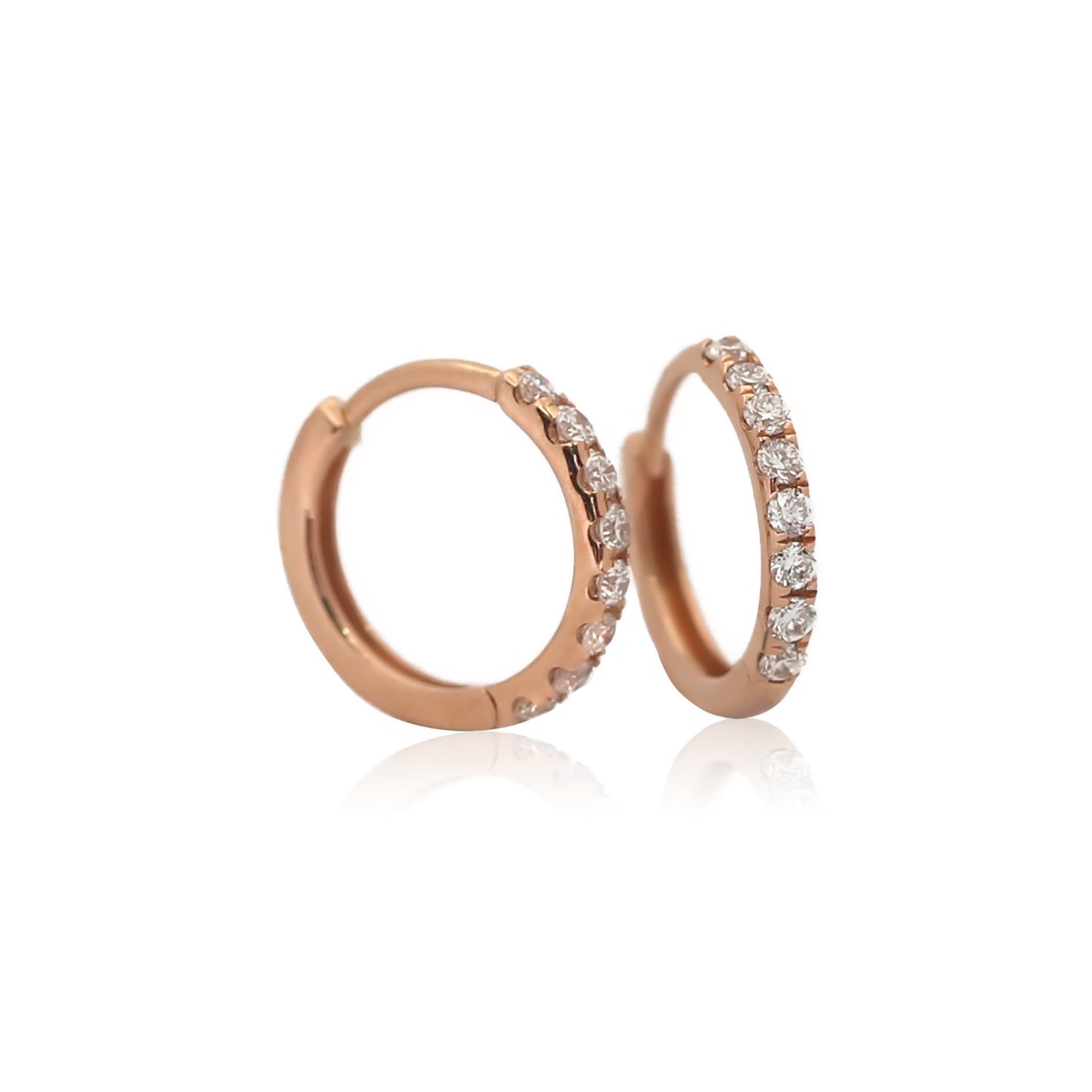18K Solid Gold Ear Huggies with Diamonds