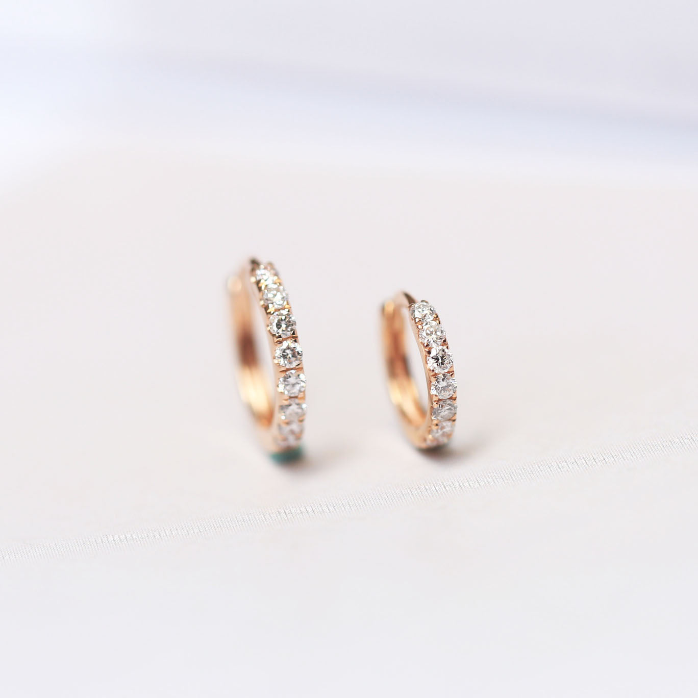 18K Solid Gold Ear Huggies with Diamonds