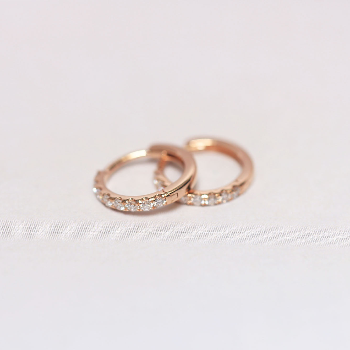 18K Solid Gold Ear Huggies with Diamonds