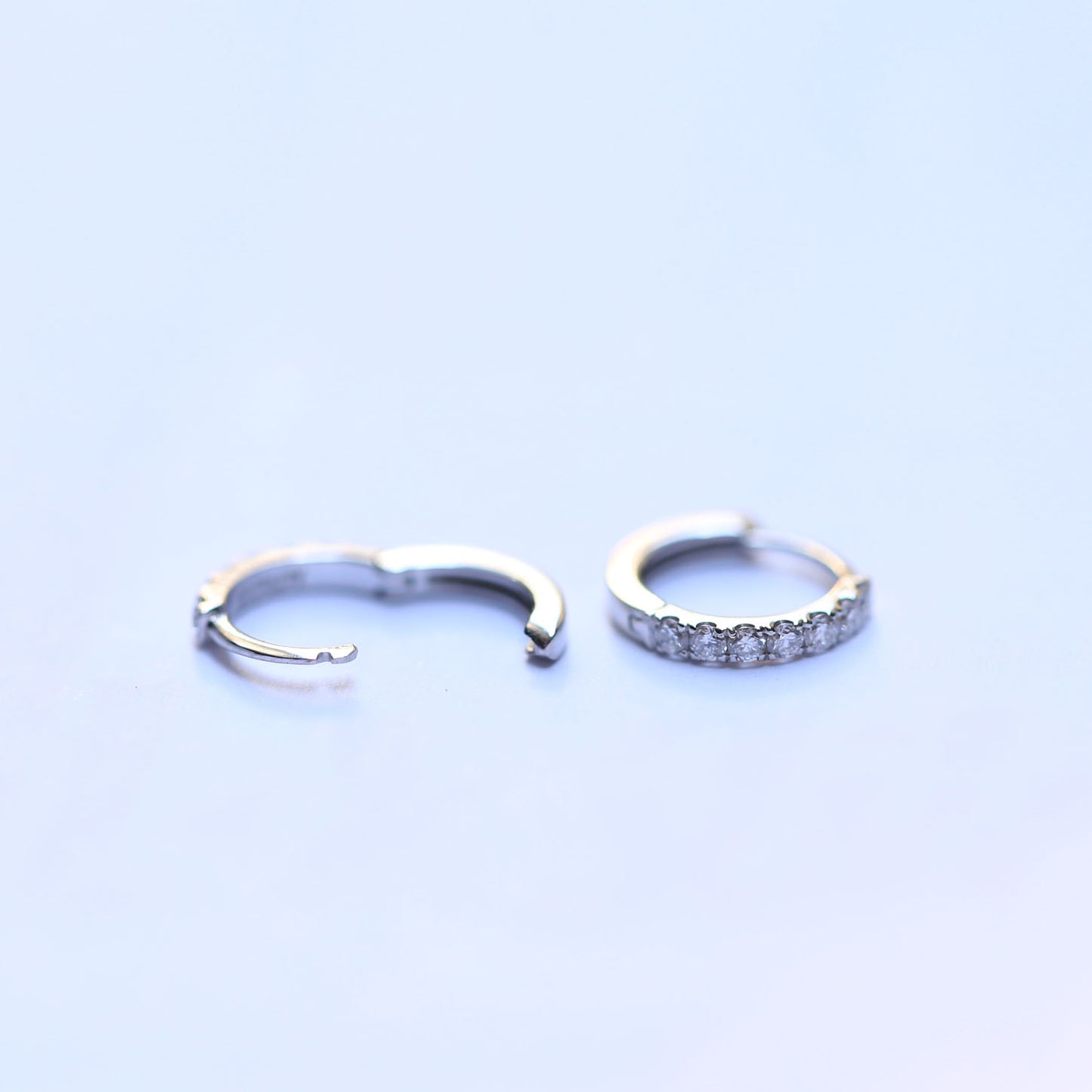 18K Solid Gold Ear Huggies with Diamonds