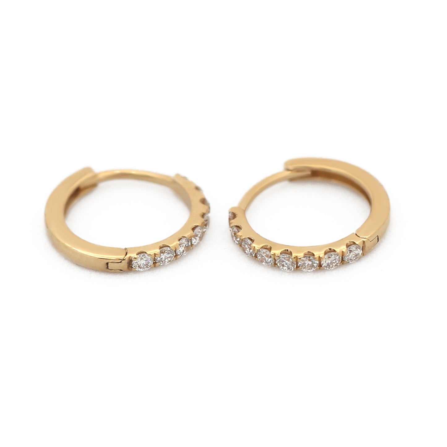 18K Solid Gold Ear Huggies with Diamonds