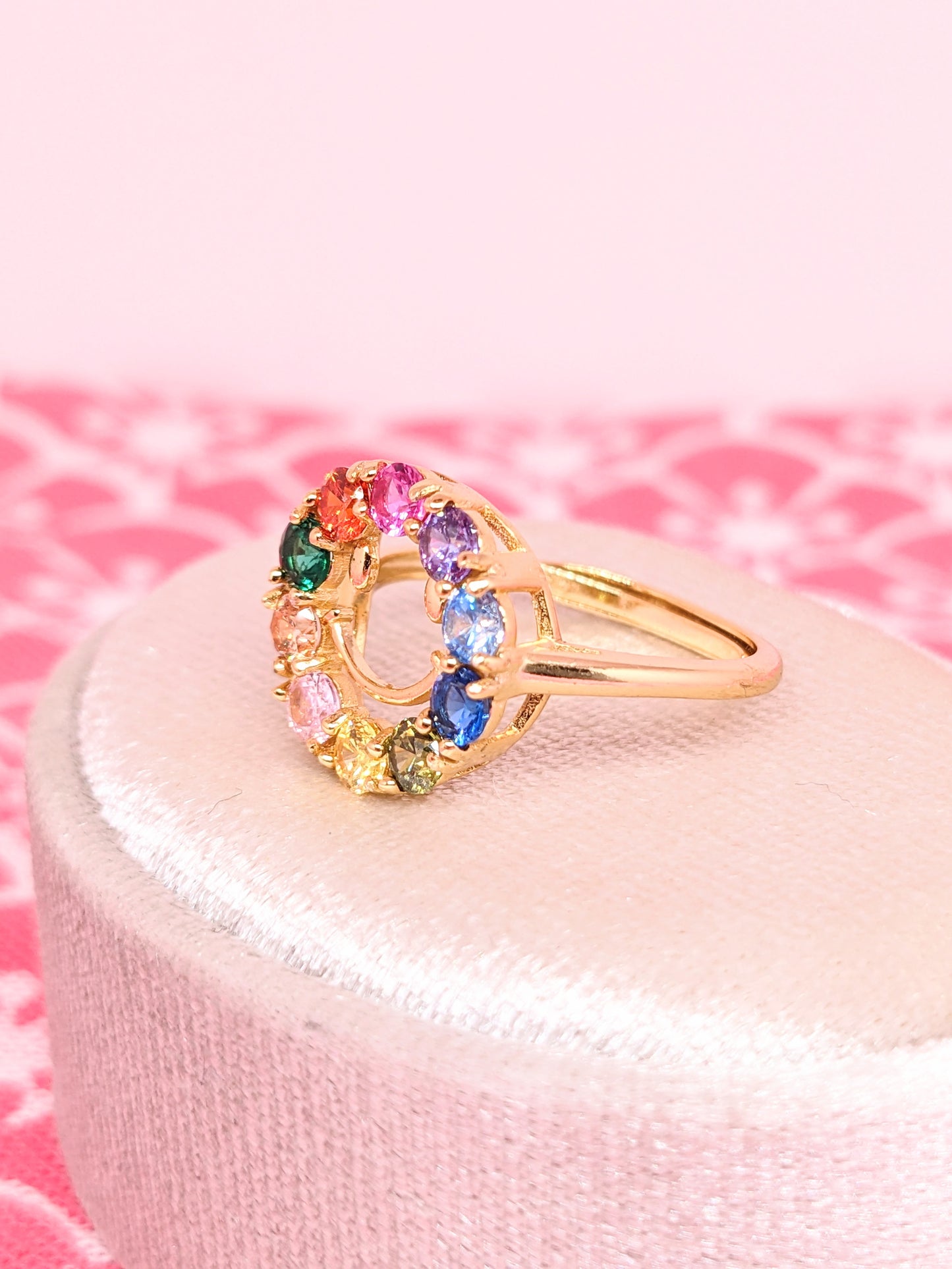 Smiley Face Rainbow Gem Ring