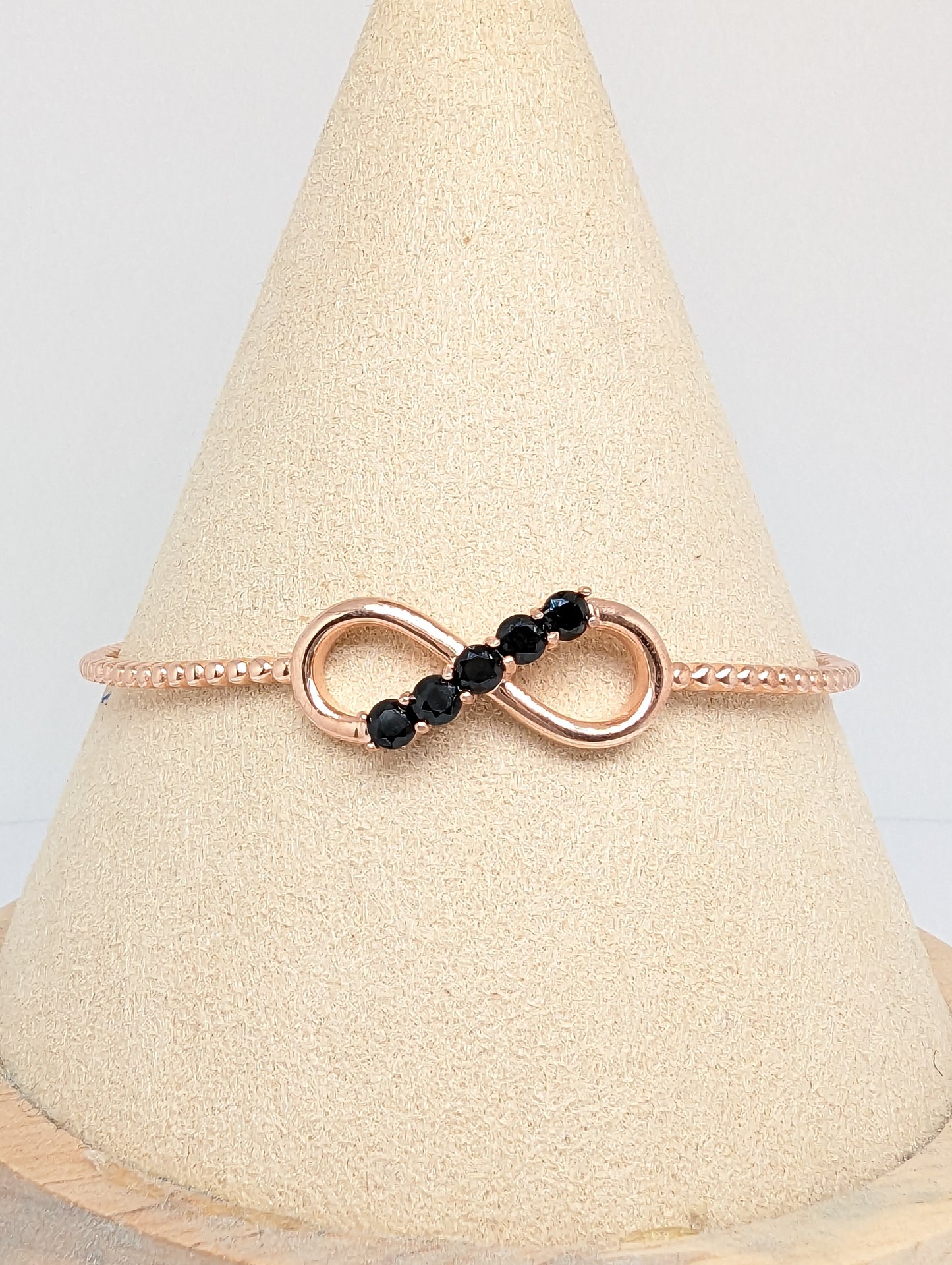 Natural Black Spinel Gemstone Infinity Bangle in S925 Silver with Gold Vermeil