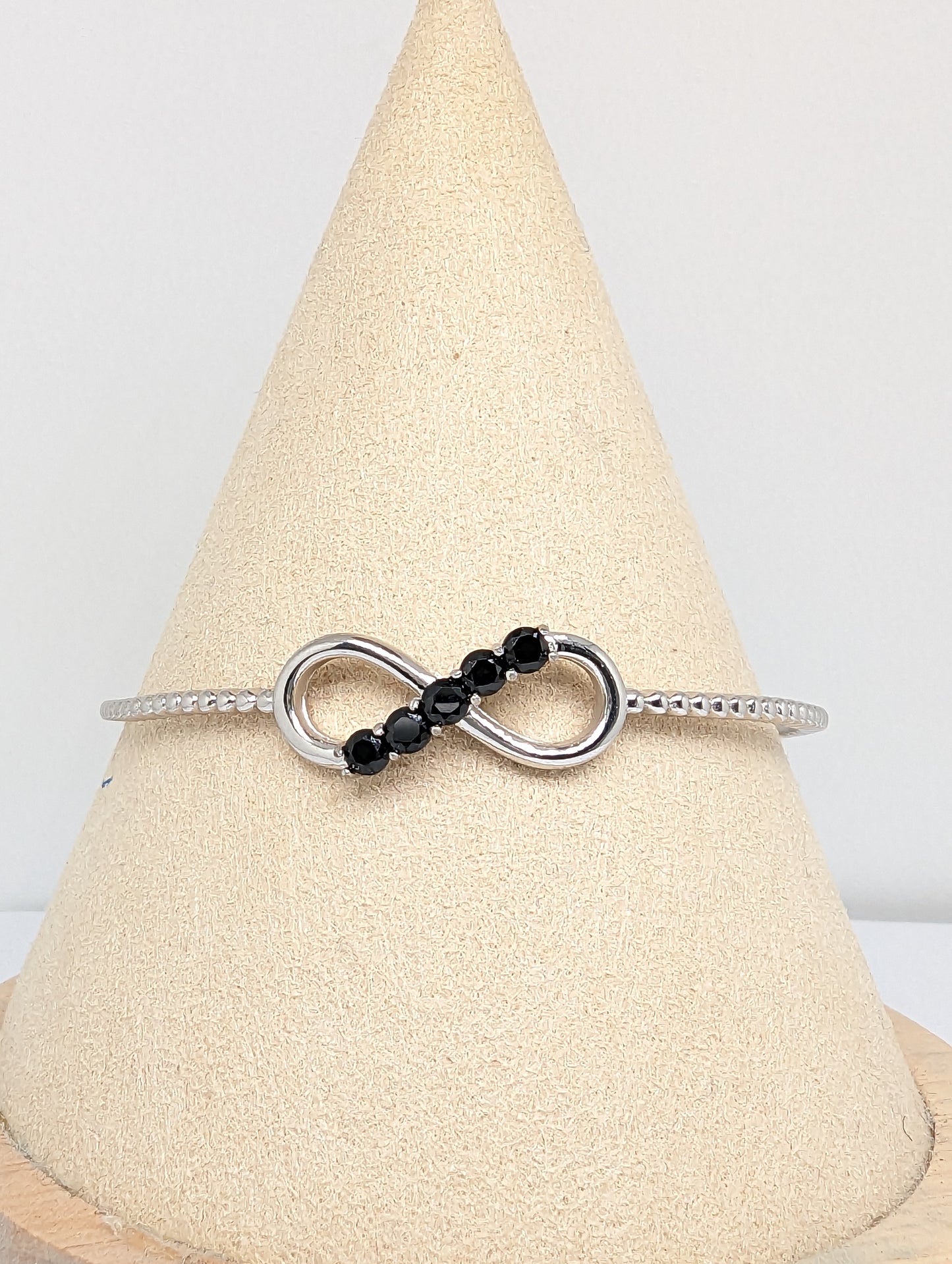 Natural Black Spinel Gemstone Infinity Bangle in S925 Silver with Gold Vermeil