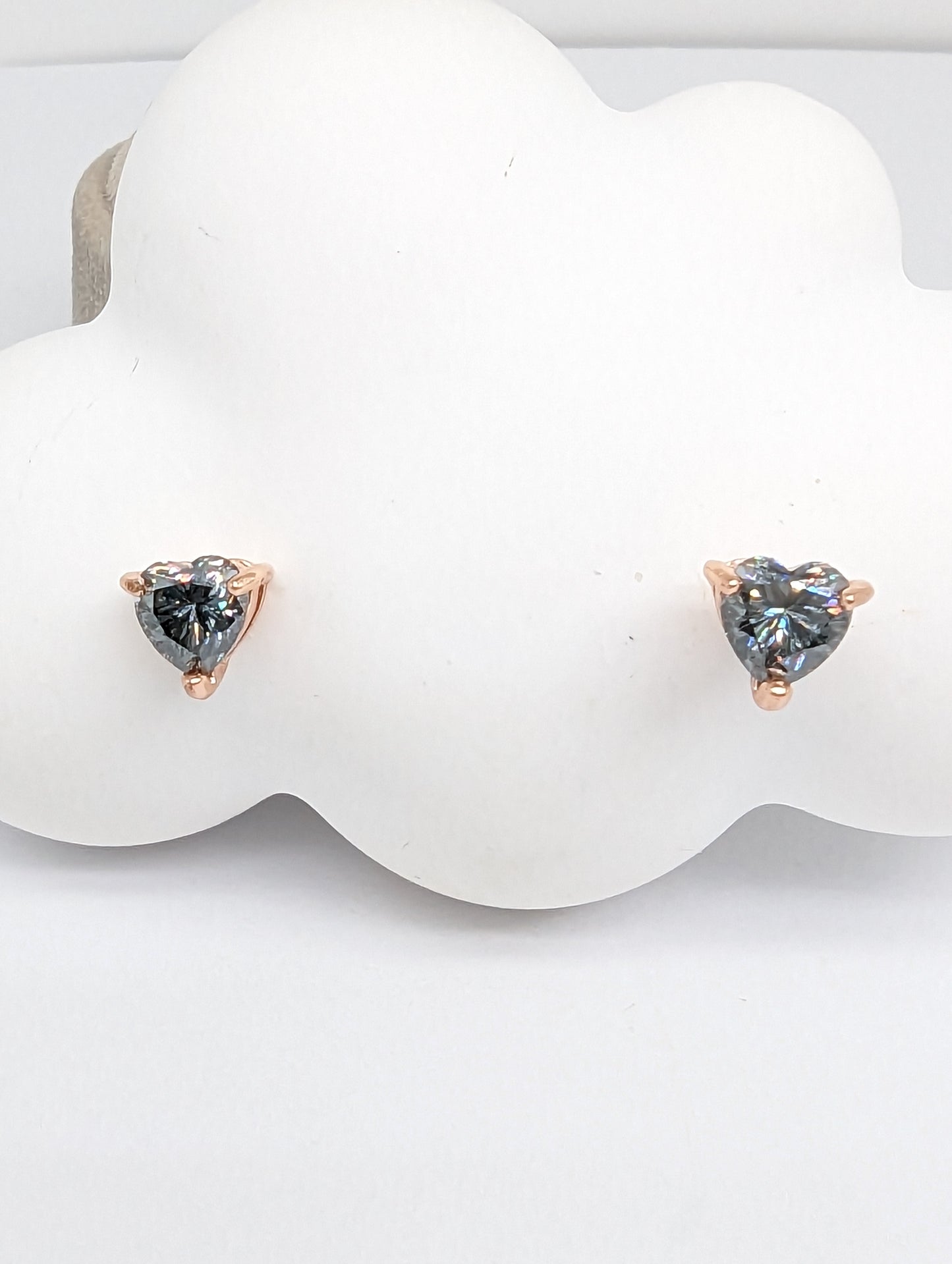 Heart Shape Gun Metal Grey Color Moissanite Ear Studs