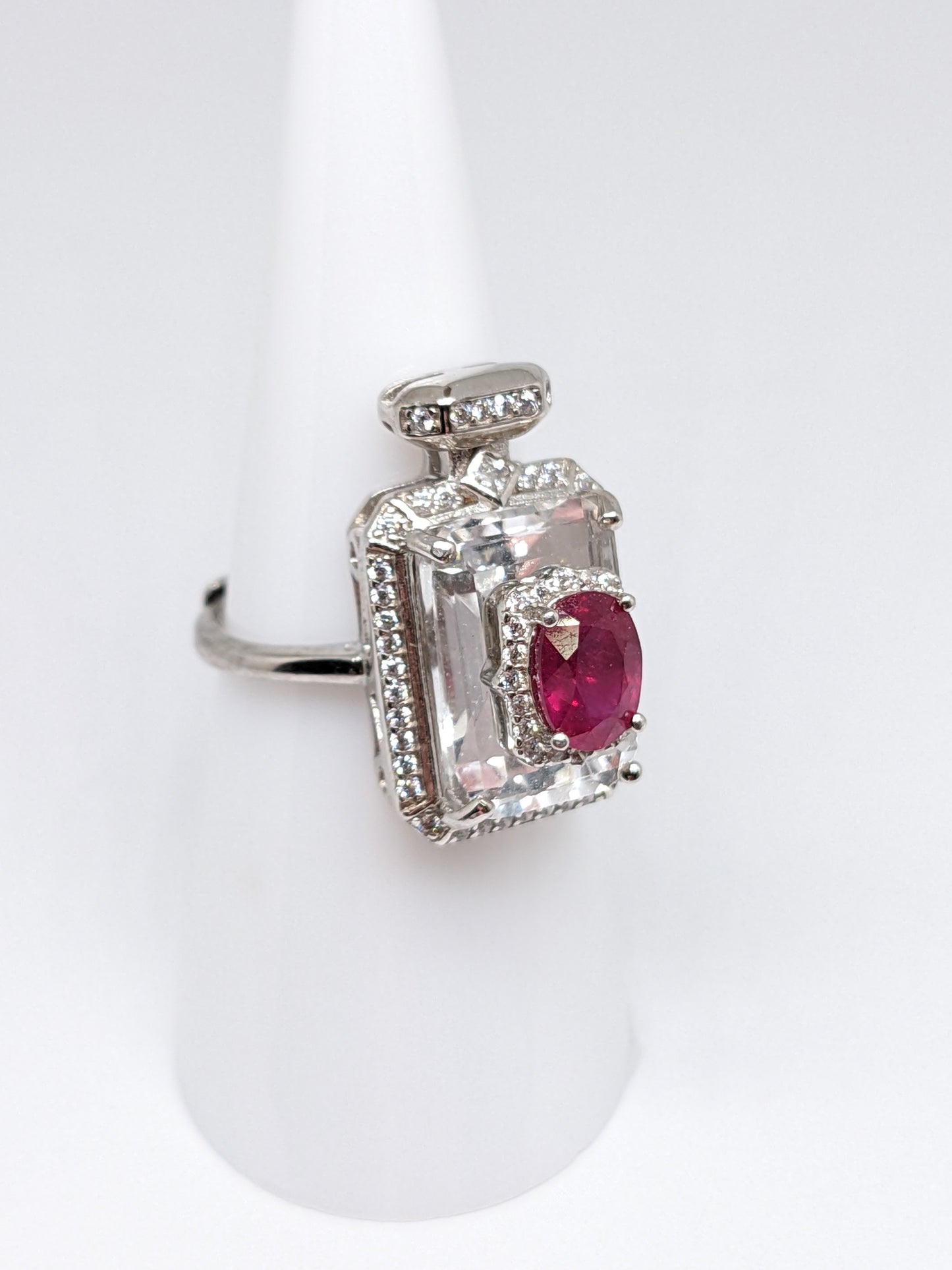 Clear Quartz Perfume Bottle Gem Ring - Coco N5