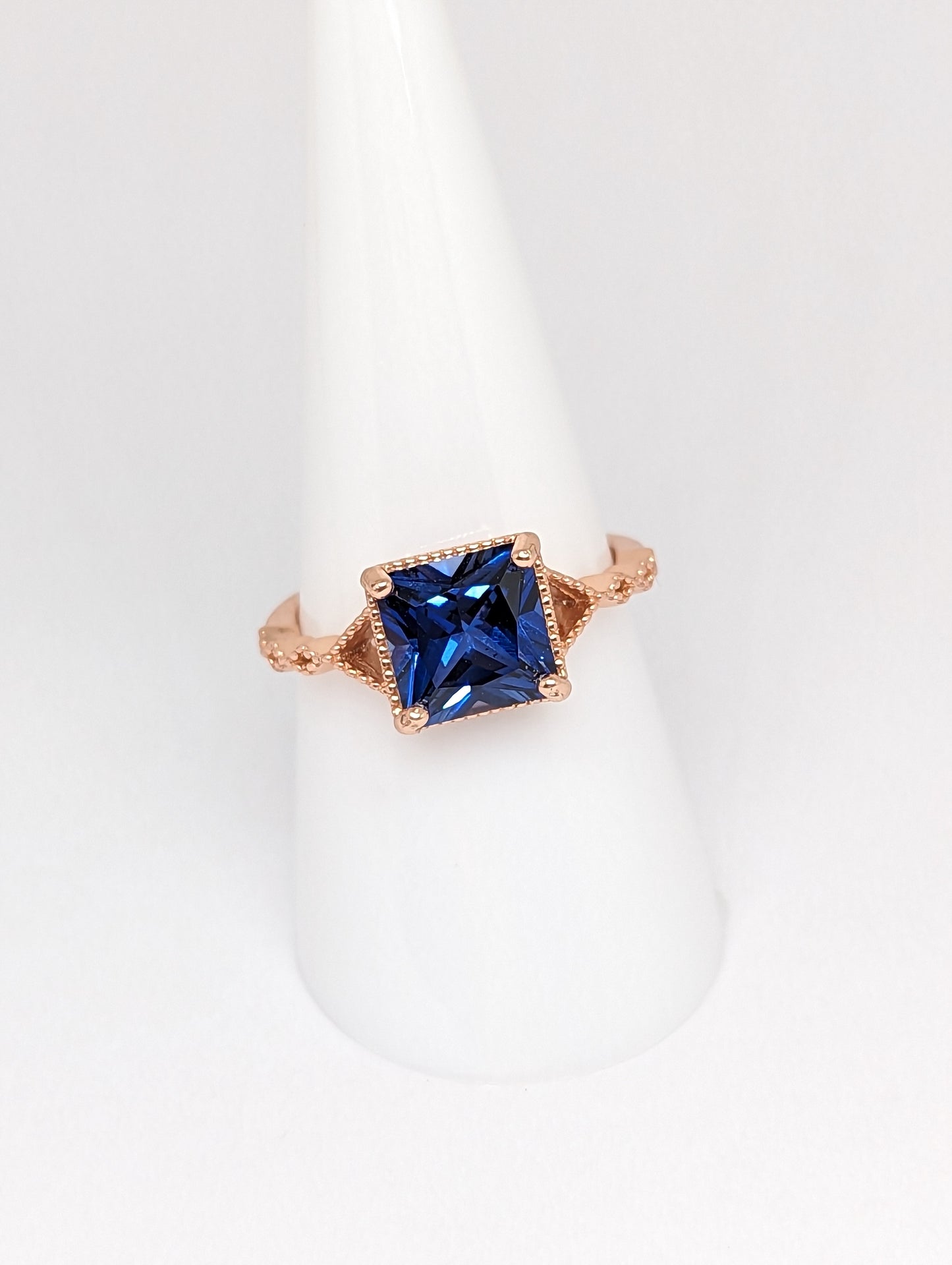 Lab Made Blue Sapphire Rings in Rose Gold S925