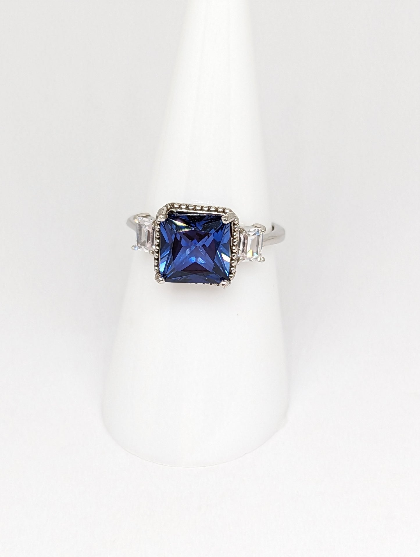 Lab Made Blue Sapphire Rings in Silver
