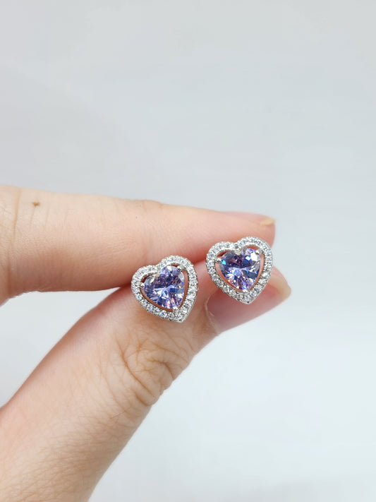 Heart Halo Lilac Moissanite Studs
