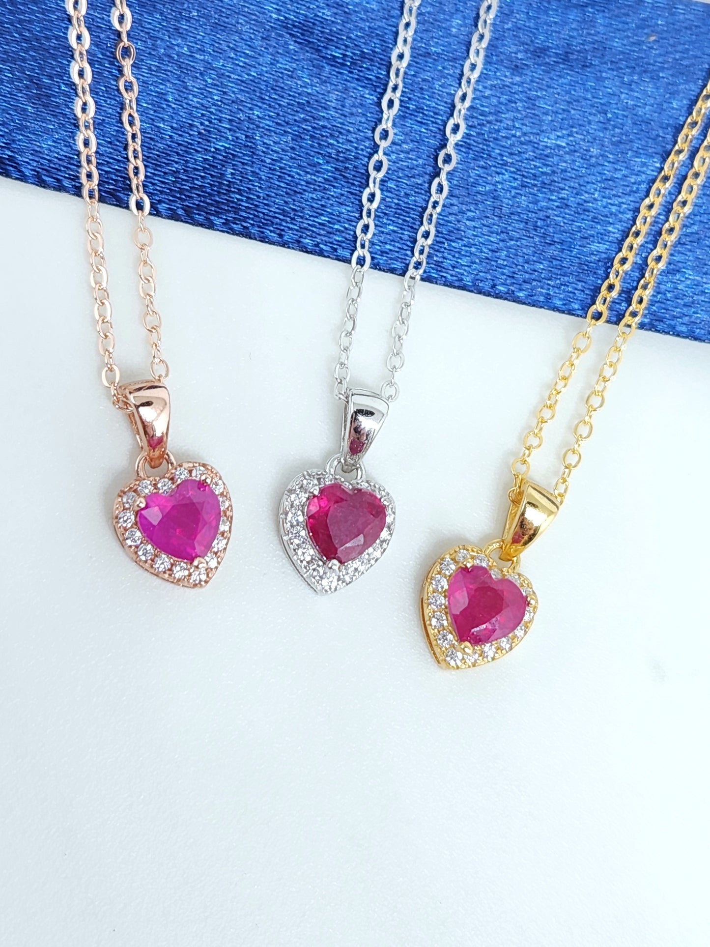 Ruby Heart Halo Necklace